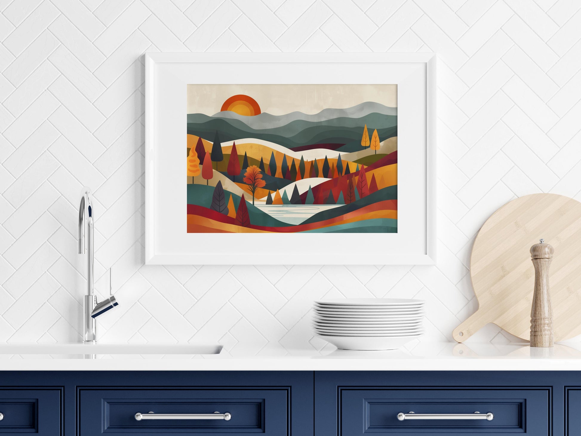 Finnish Autumn Symphony- geometric abstraction, home decor, forest scene, mountain scenery, wall decor