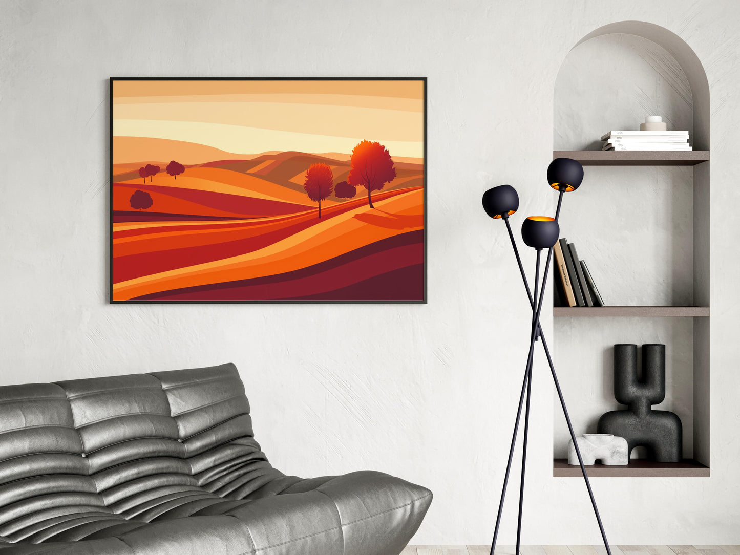 Twilight Glow in the Belgian Countryside- orange hues, red tones, harmony, landscape art, Belgian fields