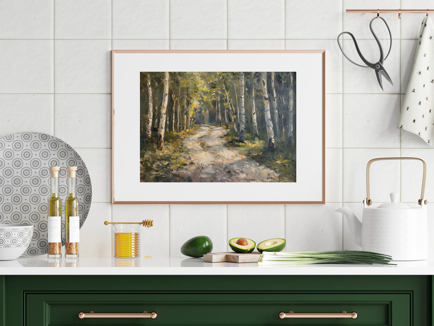 Sun-Dappled Birch Grove- Atmospheric, Landscape Painting, Elegance, Nordic Light, Canvas Print