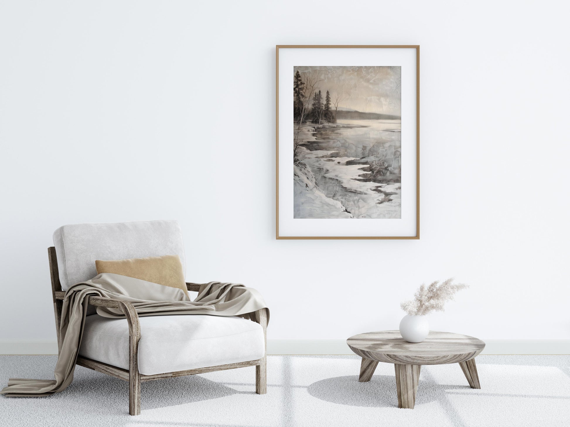 Winter Stillness at a Scandinavian Lake- Art Collection, Ice Landscape, Interior Decoration, Winter Stillness, Light Effects