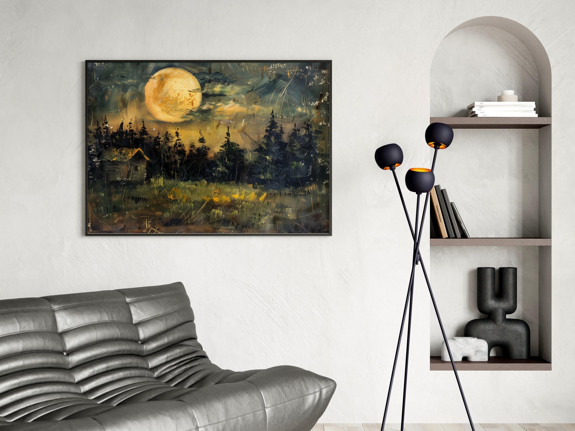 Harvest Moon over Sweden- Nordic Light, Swedish Art, Atmospheric Landscape, Impressionism, Realism