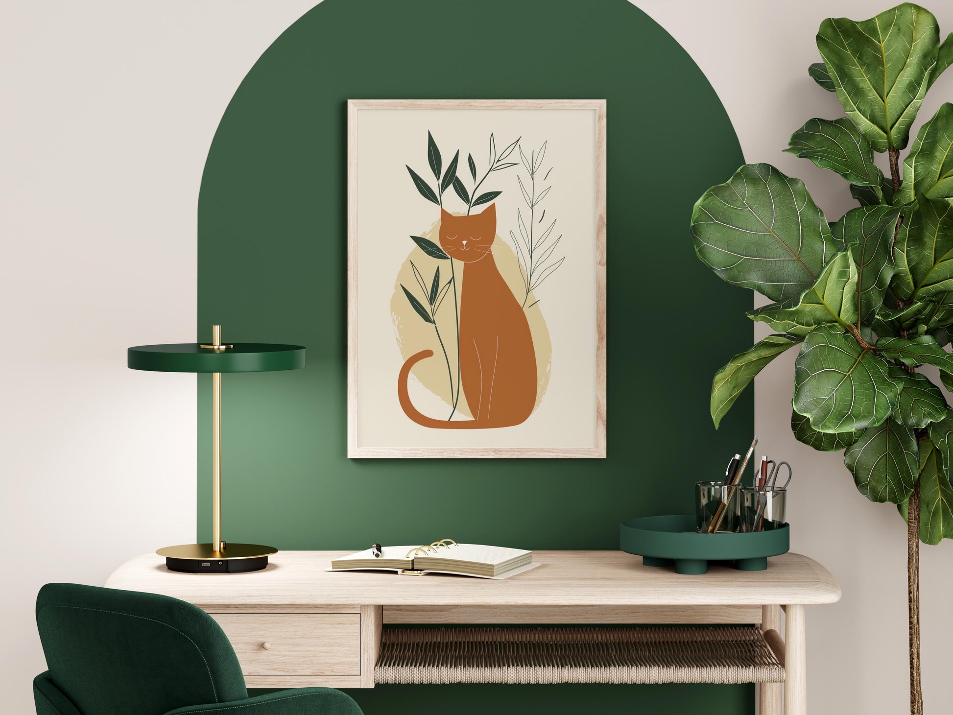 Gentle Repose in Earthy Tones- Organic shape, Gallery wall, Interior design, Cat art, Minimalism