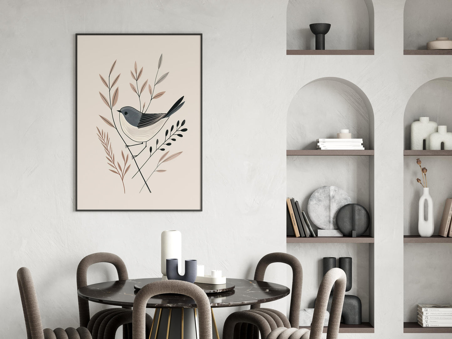 Gentle Feathered Harmony- earth tones, Modern, lifestyle, simplicity, geometry