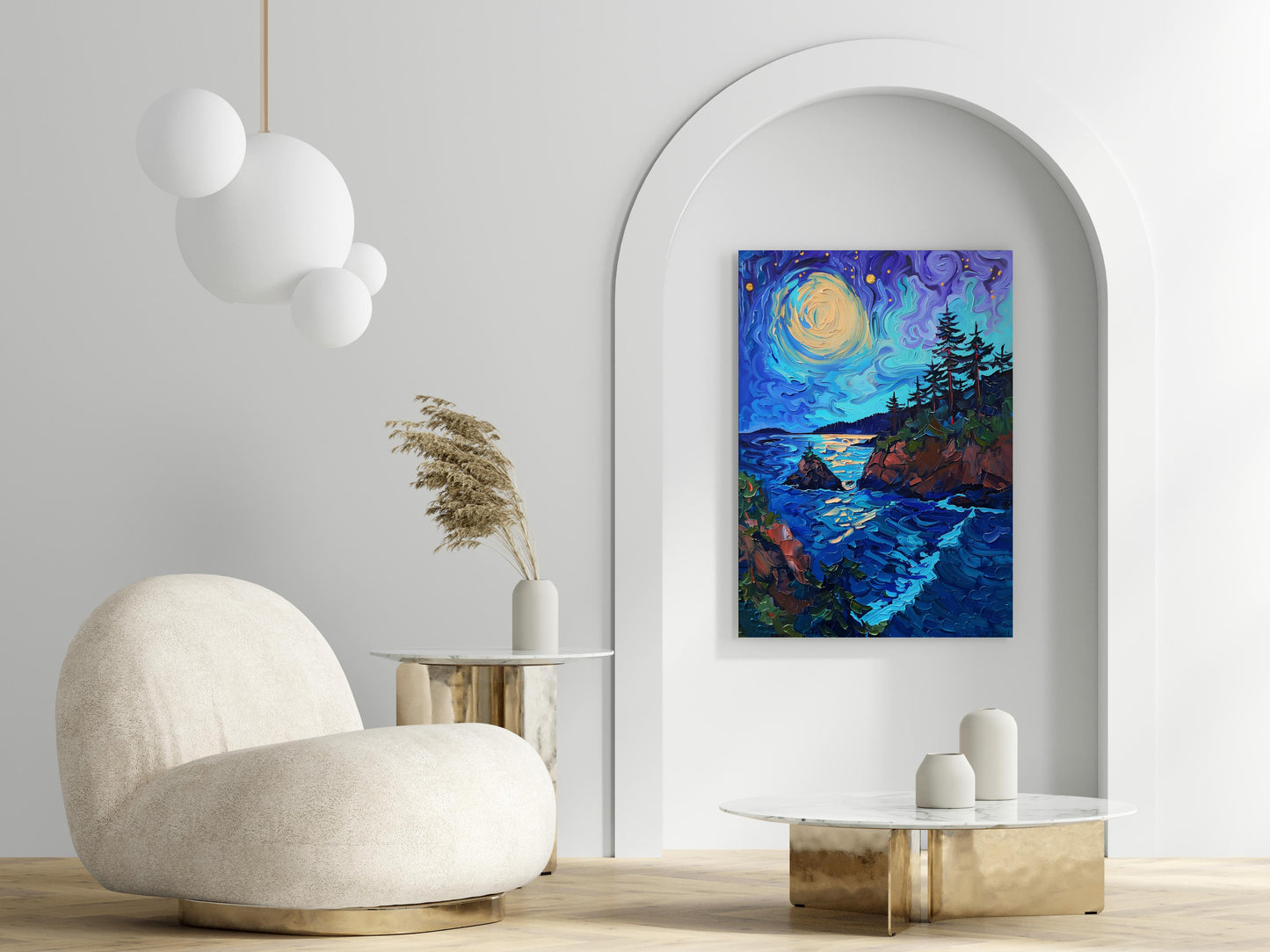 Nocturnal Symphony of the Northwest Coast- wall decoration, color dynamics, Art print, expressive colors, moving sky