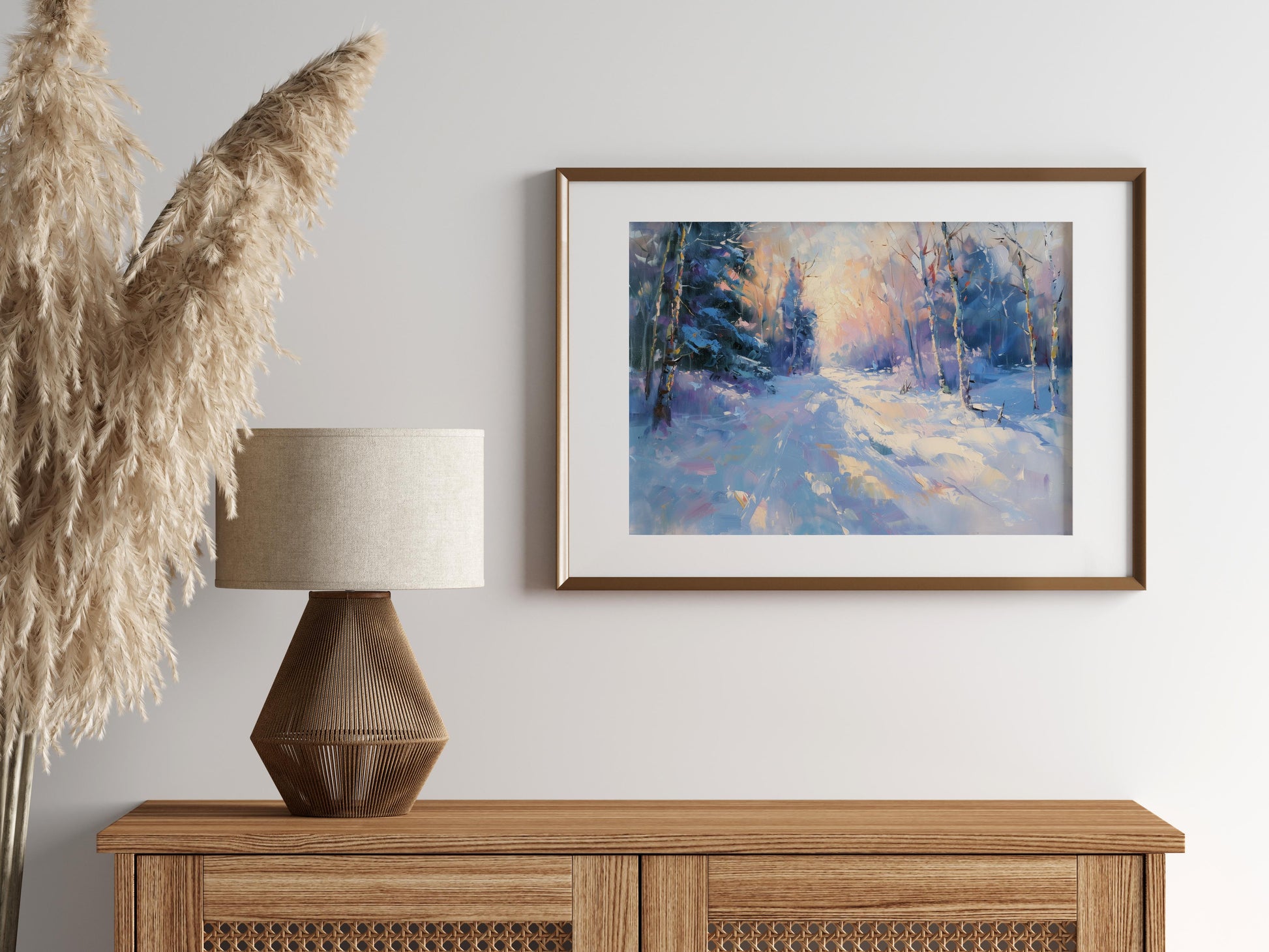 Twilight in Winter Enchantment- Impressionism, Warm Evening Light, Snowfall, Contemplation, Eliana Costa