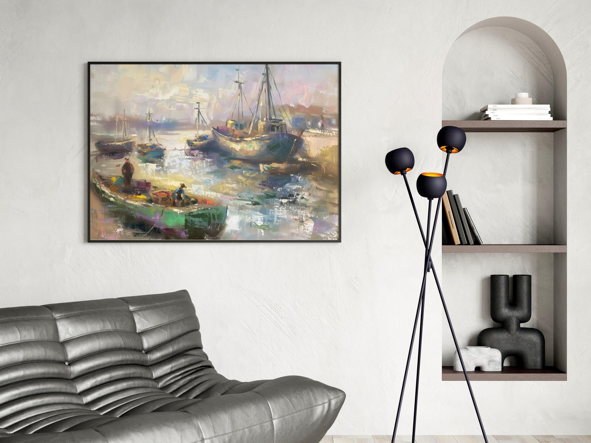 Dawn at the Fishing Harbor- Fishing Boats, Impressionism, Portuguese Art, Artistic Tradition, Movement