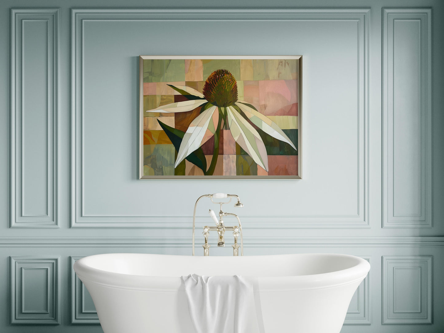 Geometric Silence: The Coneflower by Alejandra Navarro- Geometry, Purism, Nature-inspired, Modernist Art, Serenity