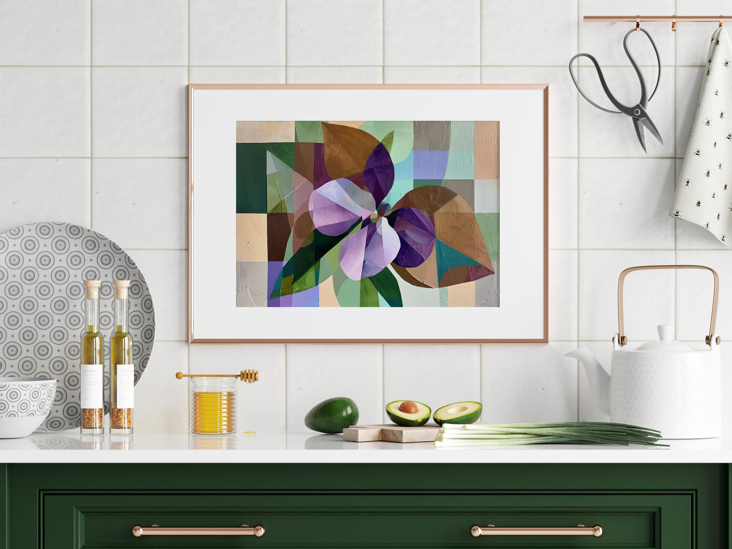 Geometric Serenity- Soothing Art, Light and Shadow, Color Depth, Floral Motif, Feel-Good Ambiance