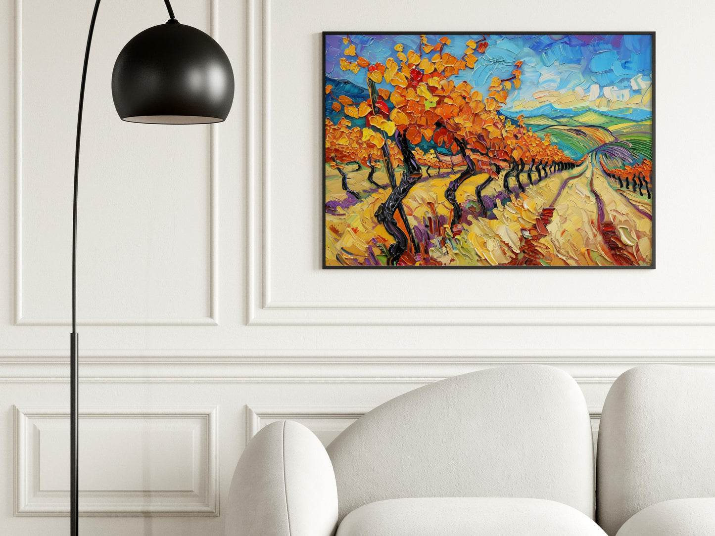 Autumn Magic in the Vineyard- Vines, Landscape Painting, Seasons, Dynamic, Colorful