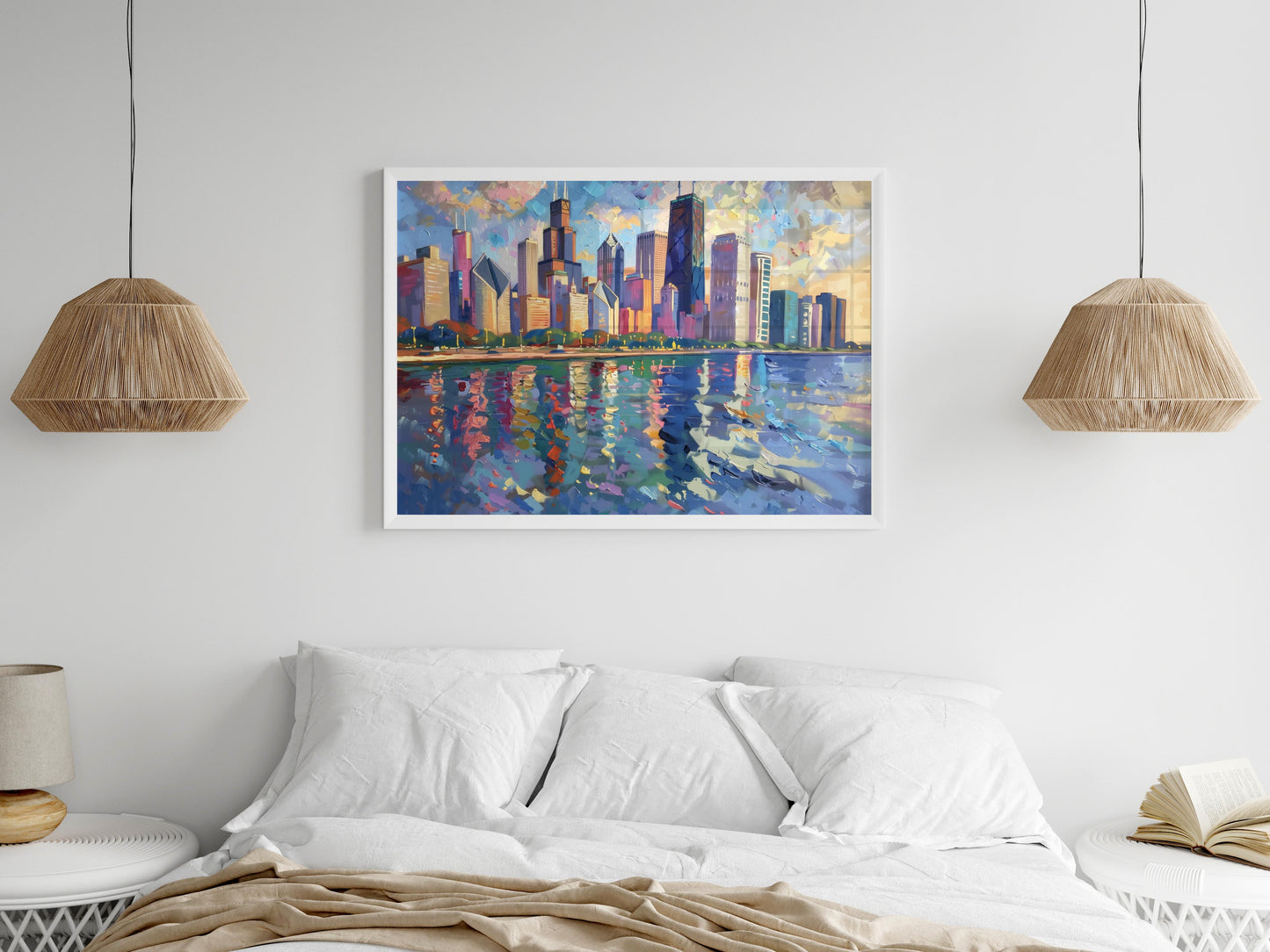 Sea of Lights in Chicago- Artistic Interpretation, Realism, Colorful, Cityscape, Reflections