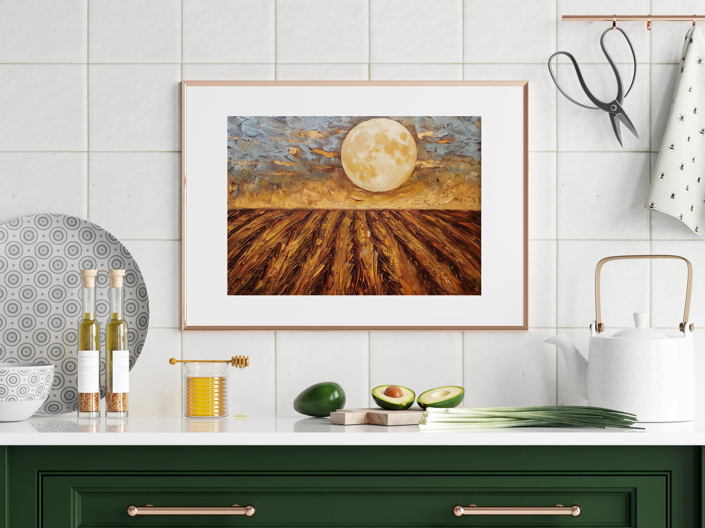 Moonlit Night over Swedish Fields- Golden Autumn, Landscape Painting, Pastoral Scene, Art Collection, Painting Purchase