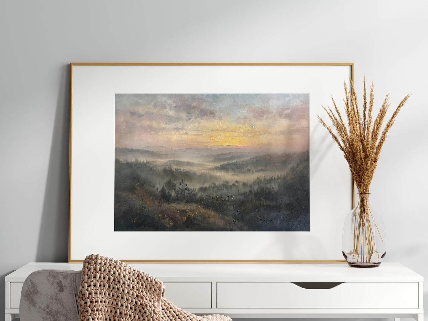 Dawn Over Misty Hills- Impressionism, Art Collection, Art Print, Nature, Atmosphere