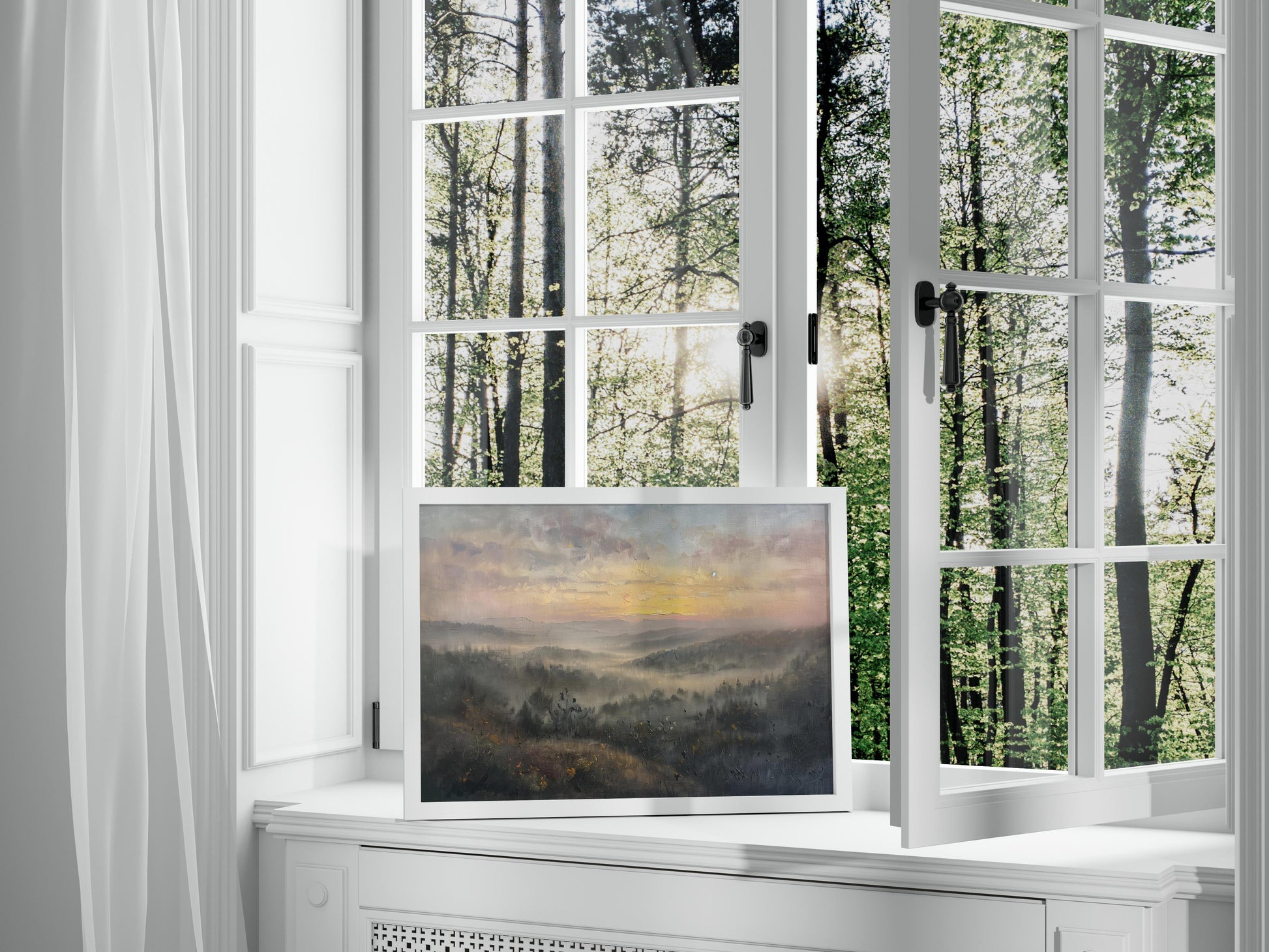 Dawn Over Misty Hills- Swedish Academy, Northern Light, Tranquility, Wall Decoration, Sunrise