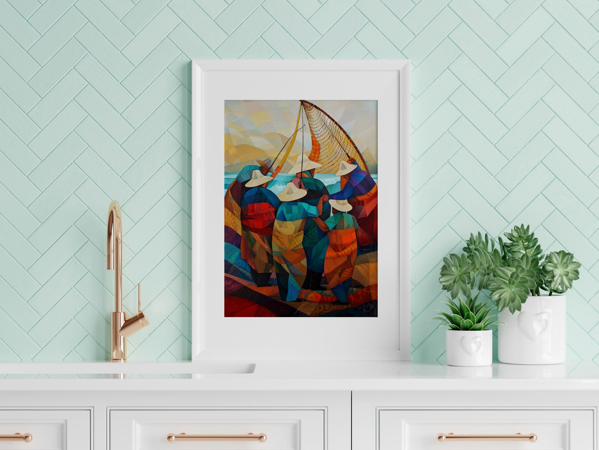 Community of Fishermen- interior design, harmony, Leila Abeni, art print, modern