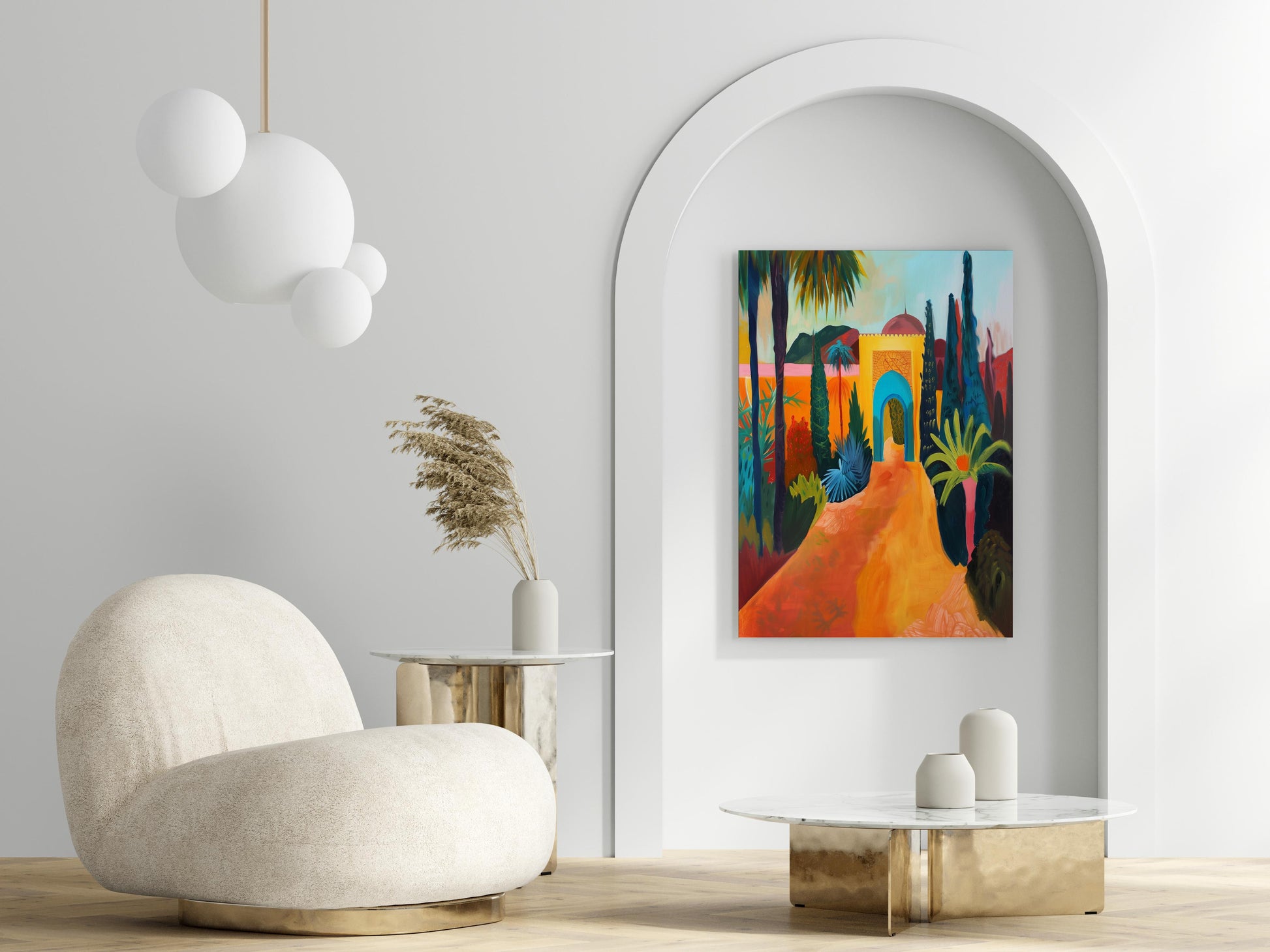 Oasis of Serenity: Moroccan Garden by Leila Abeni- Africana, Art print, Garden Art, Geometric Abstraction, Art collection