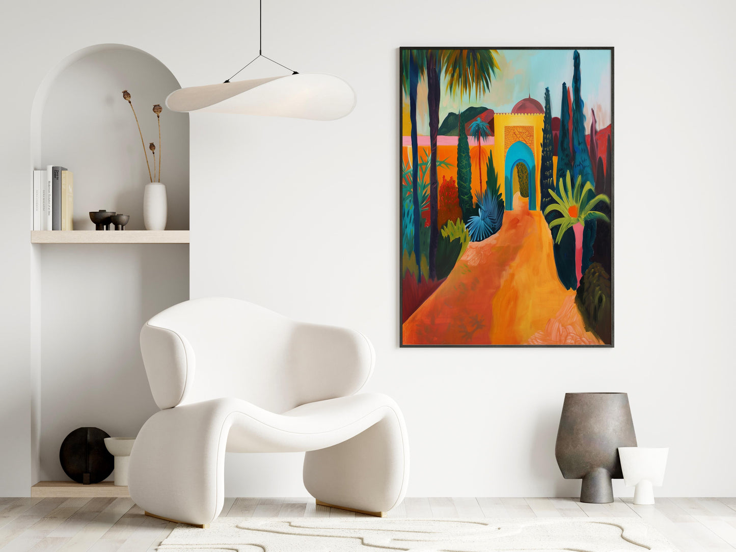 Oasis of Serenity: Moroccan Garden by Leila Abeni- Garden Art, Morocco, Art print, Geometric Abstraction, Art collection