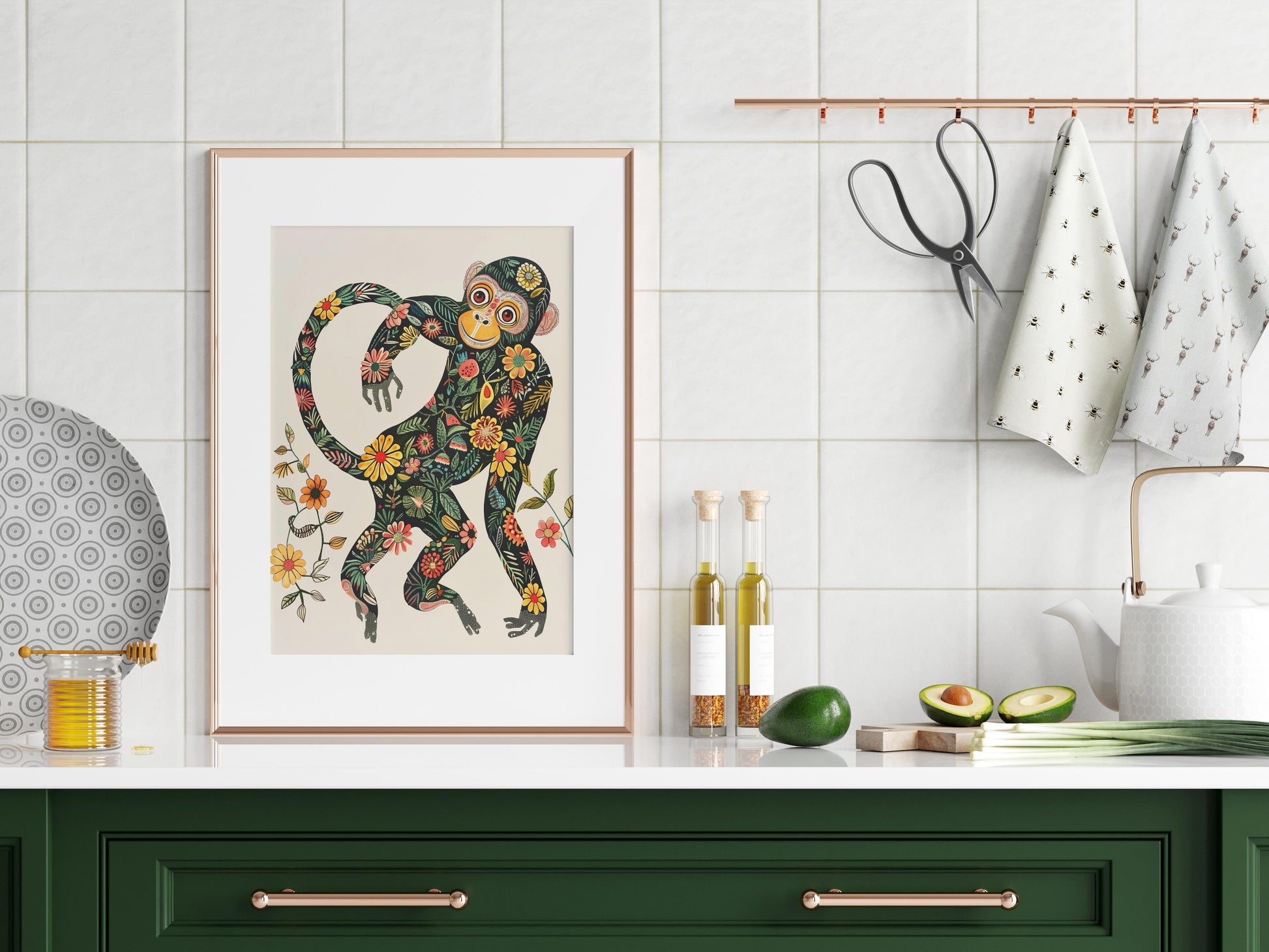 Dance of the Jungle: Playful Symphony- monkey, wall decor, illustrator, joie de vivre, tradition