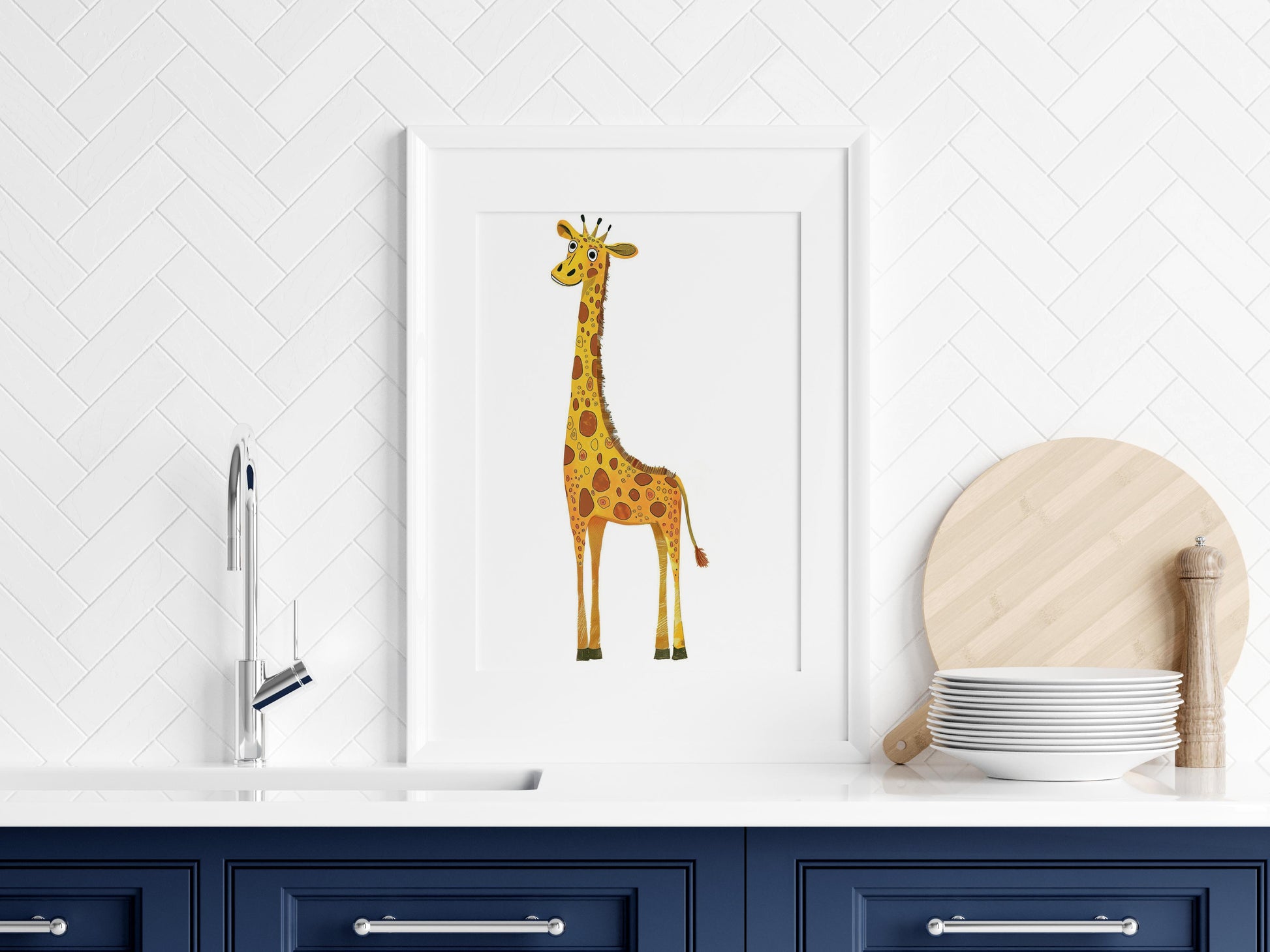 Playful Giraffe Illustration by Olena Kucherova- gift idea, colorful art, wall decoration, kids' room, nostalgia