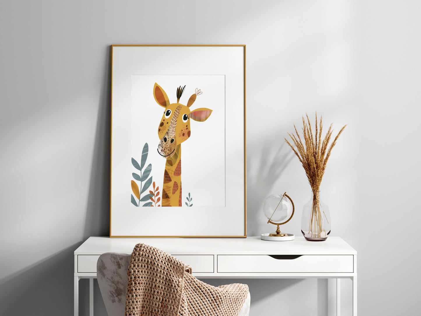 Playful Curiosity - A Giraffe Illustration by Olena Kucherova- art print, Ukraine, animal character, playful, artist