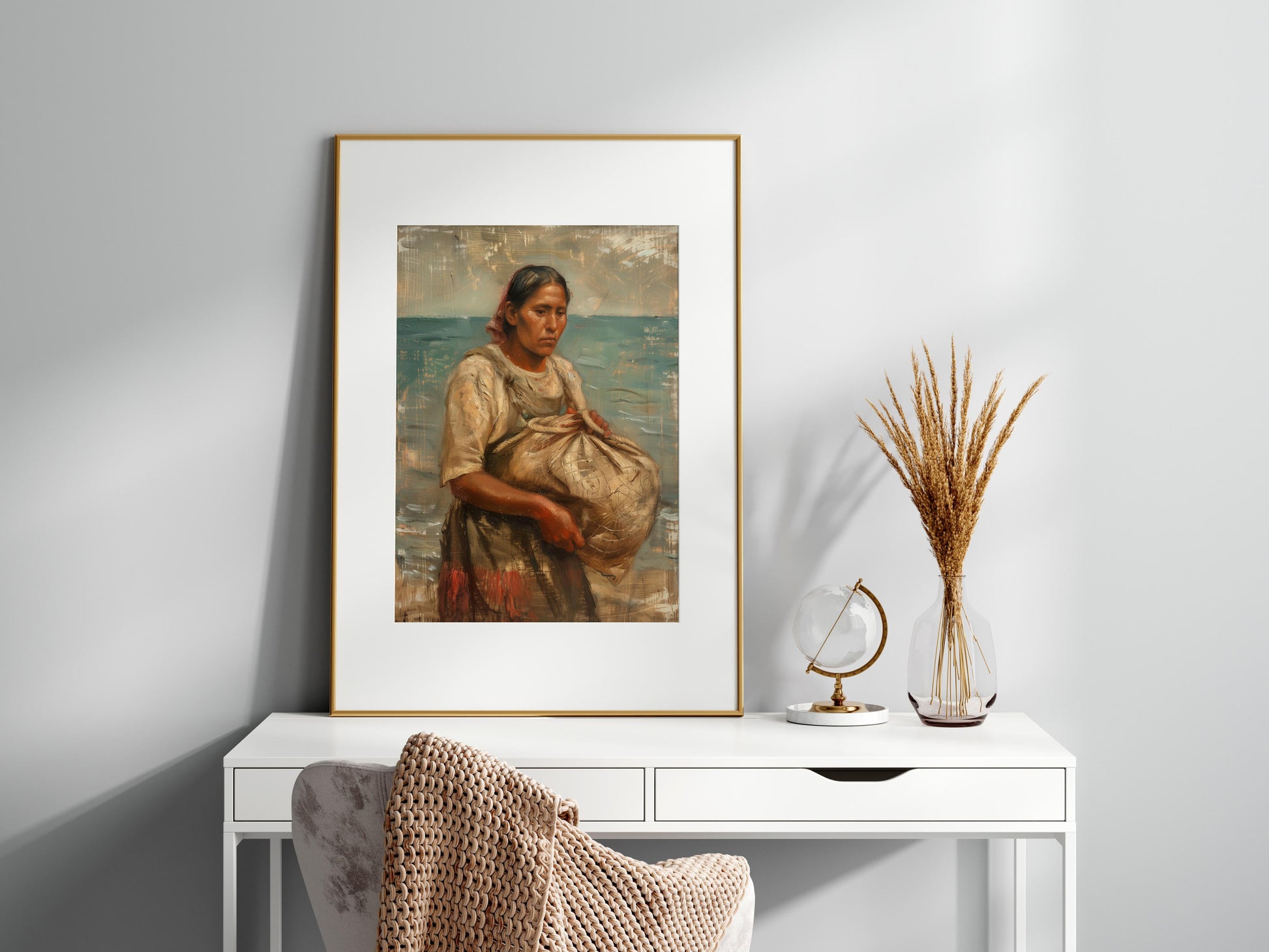 The Fisherwoman by the Sea - Gifts of the Ocean- Culture, Honesty, Radiant Colors, Sea, Symbolic Art