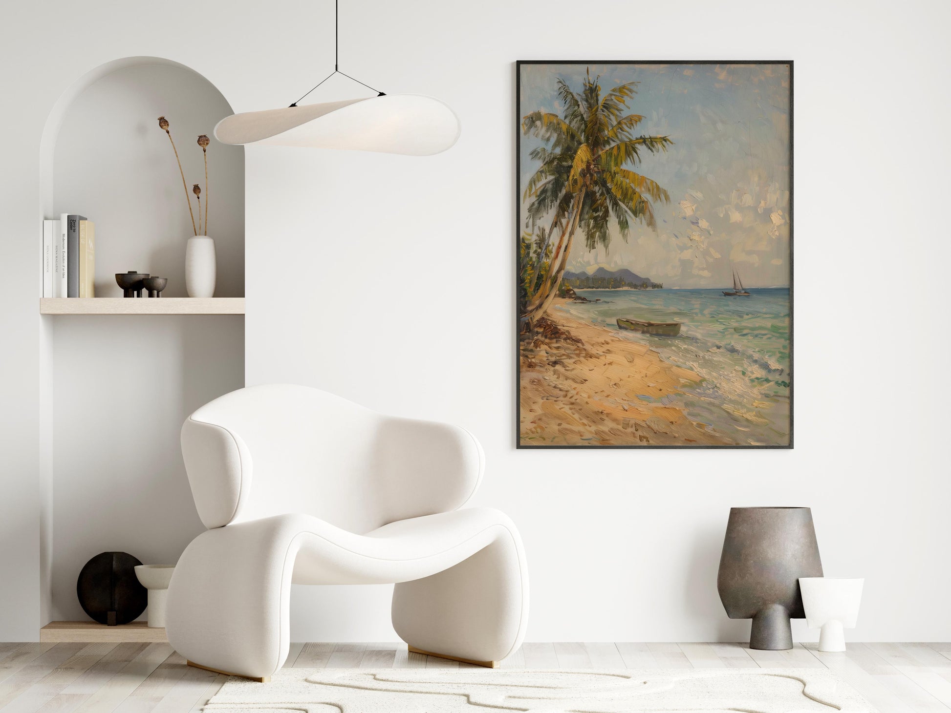 Dawn at the Hidden Beach- Palms, Beach dawn, Beach motif, Impressionistic elements, Coastal landscape