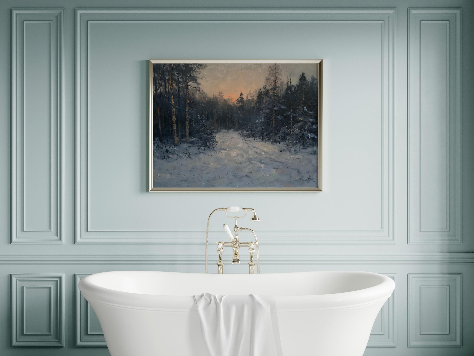 Twilight in the Frost Forest- winter twilight, Scandinavian art, elegance of the North, Swedish heritage, art collection