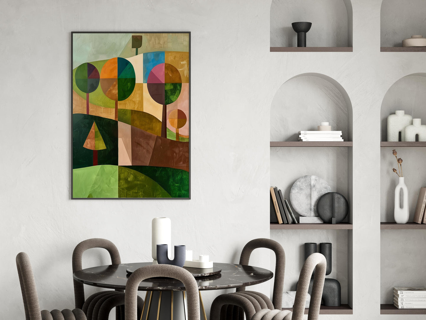 Geometric Forest: A Play of Lines and Colors- Inner Peace, Modern, Modern Landscape, Abstract Expressionism, Tranquility