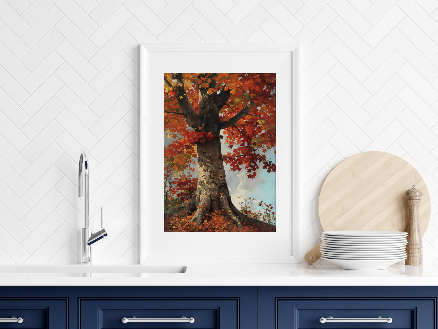 Autumnal Splendor of a Canadian Maple- connection to nature, tree structure, fine details, texture richness, original painting