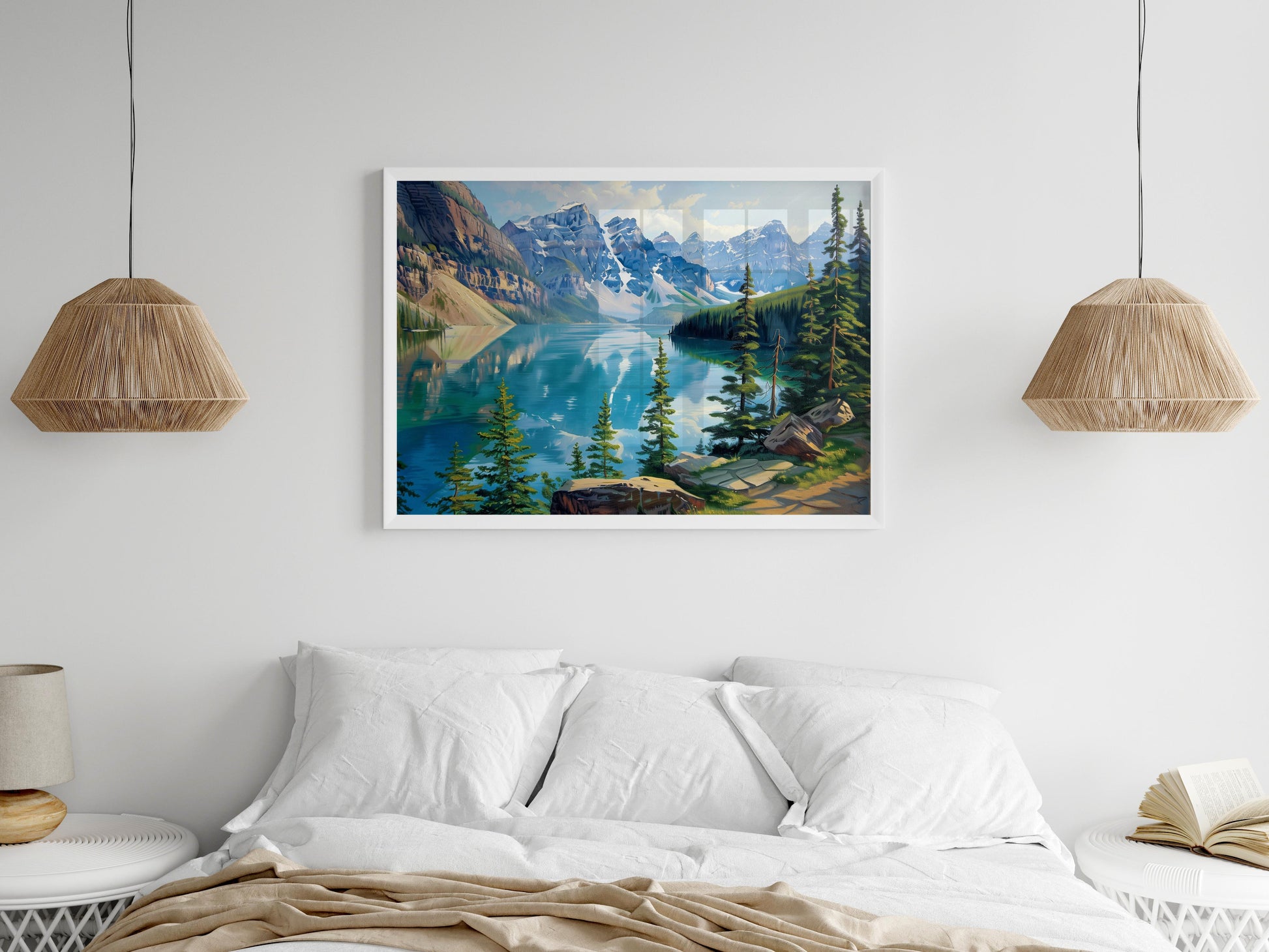 Reflection of Silence at Moraine Lake- Art collection, Turquoise water, Interior design, Wall decor, Green space