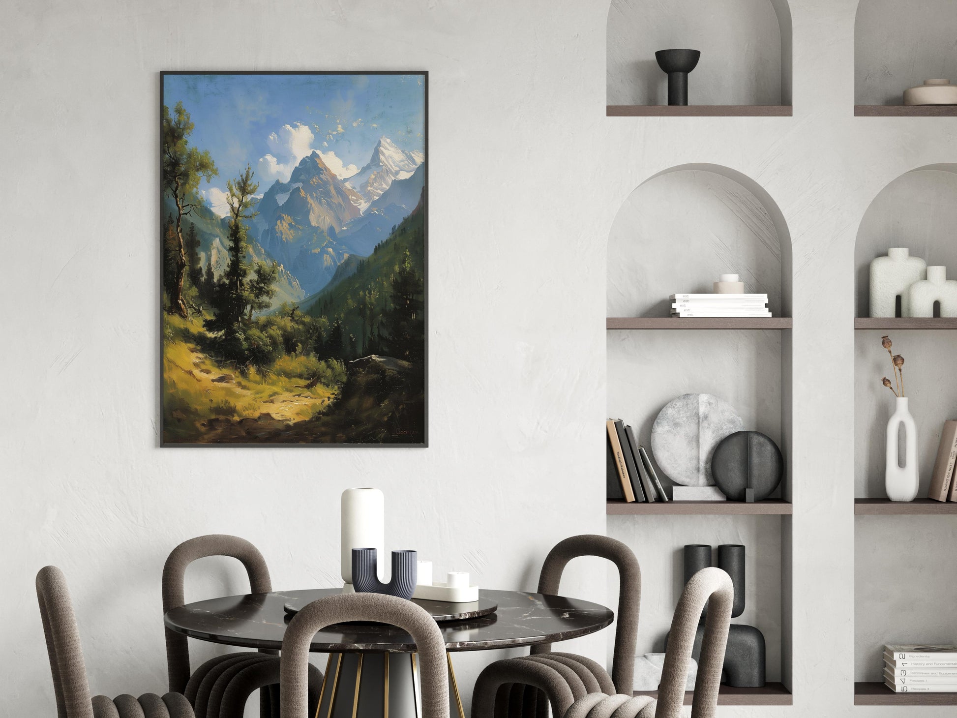 Majestic Tranquility of the Swiss Alps- landscape art, mountain painting, Realism, nature painting, path