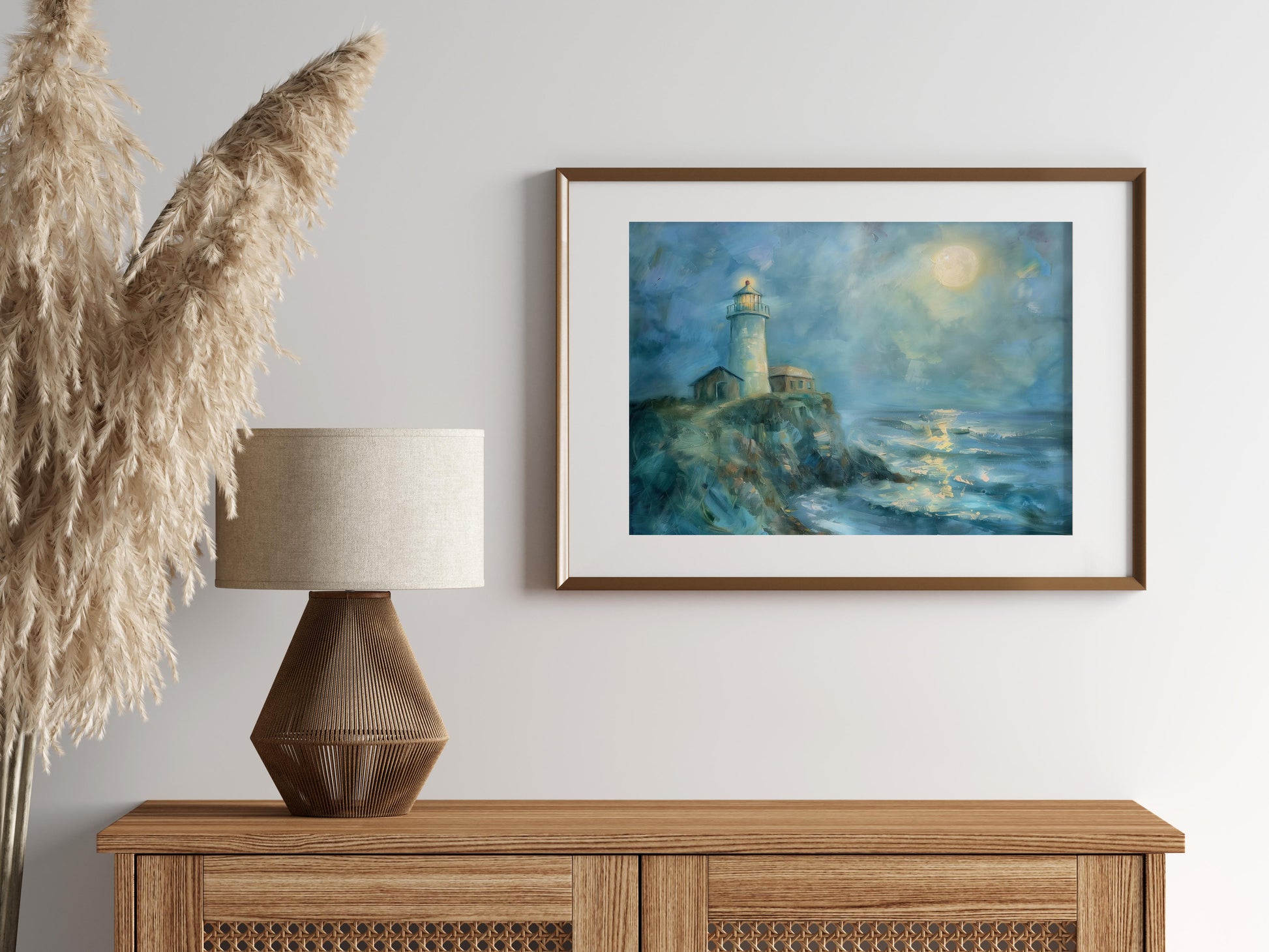 Mondlicht über dem Leuchtturm- Impressionismus, Wildes Meer, Maritime Kunst, Farbenpracht, Seelandschaft