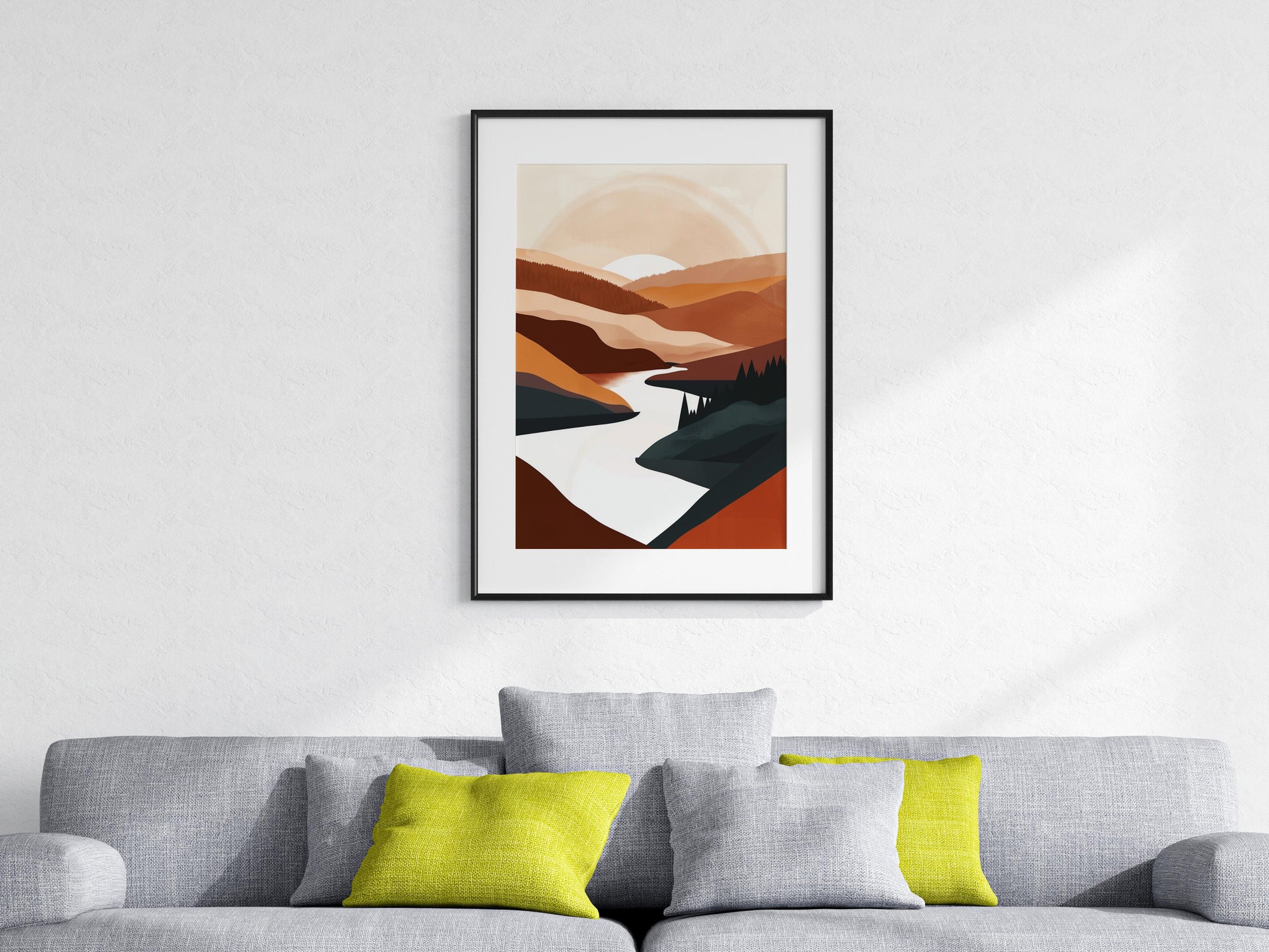 Morgendämmerung am nebeligen Fluss- river morning, nature representation, art collection, wall decoration, fog