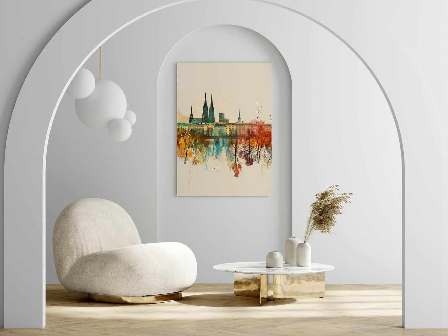 Vienna Reflections- watercolor look, Color bursts, Reflection, Skyline, art lovers