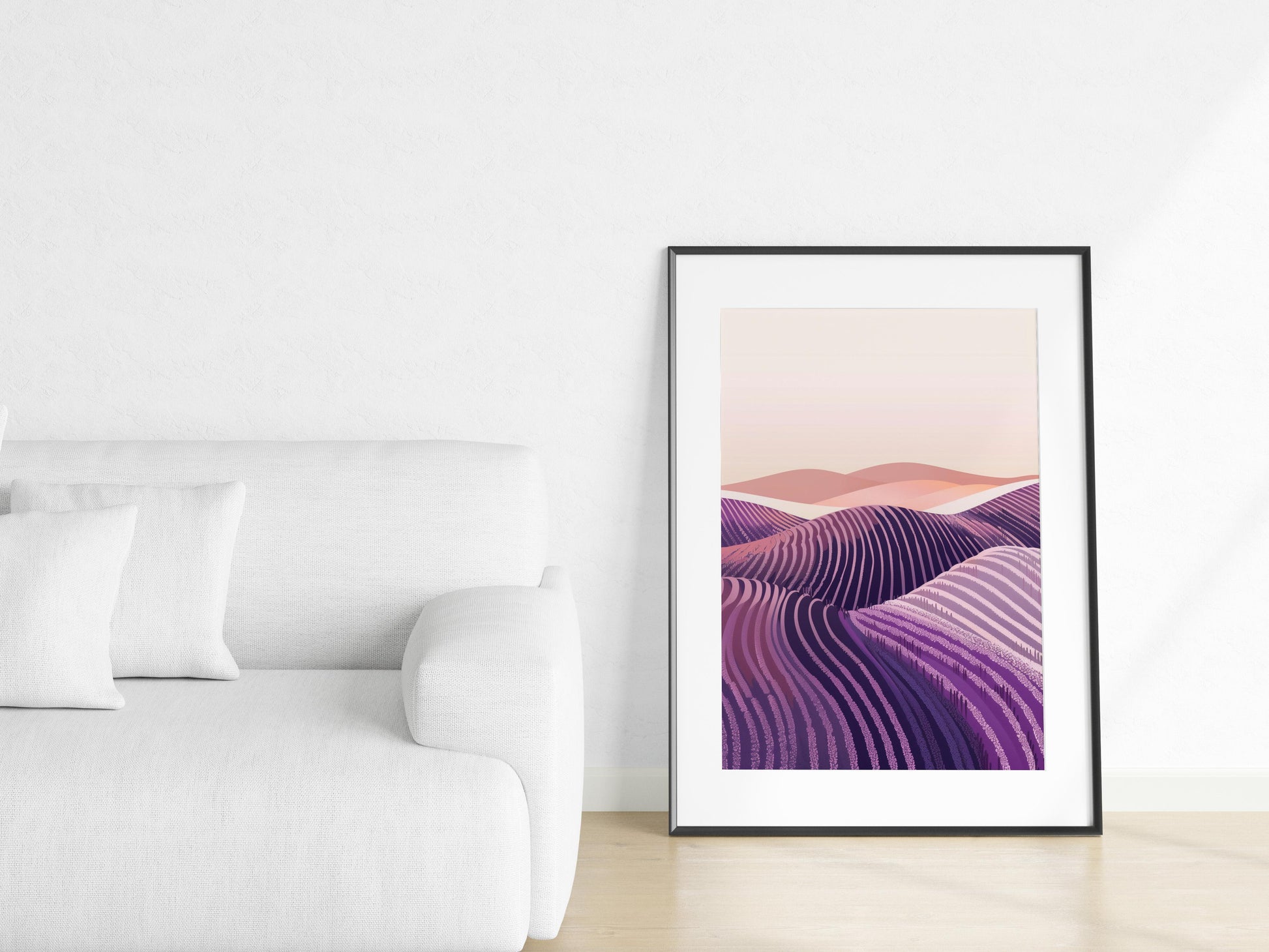 Lavender Dreams: A Geometric Ode to Nature- modern landscape, Eldon Peak, gallery quality, wall decor, art print