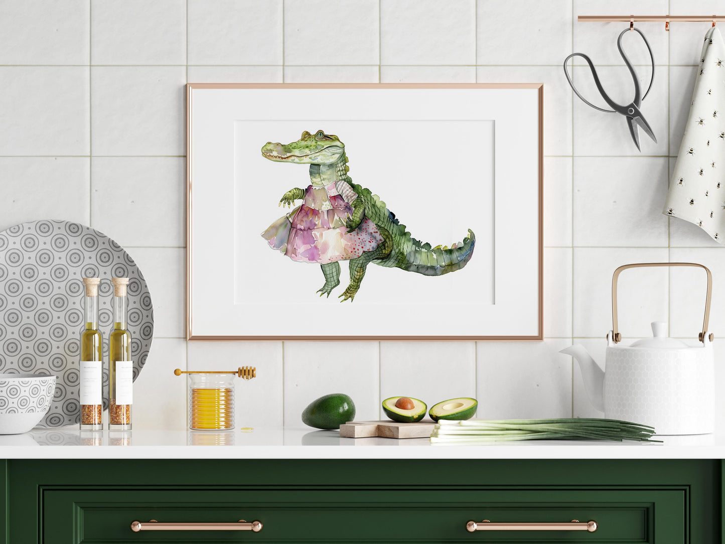 Dance of the Enchanting Crocodile- Folk Art, Eliana Solberg, Nordic, Watercolors, enchanting