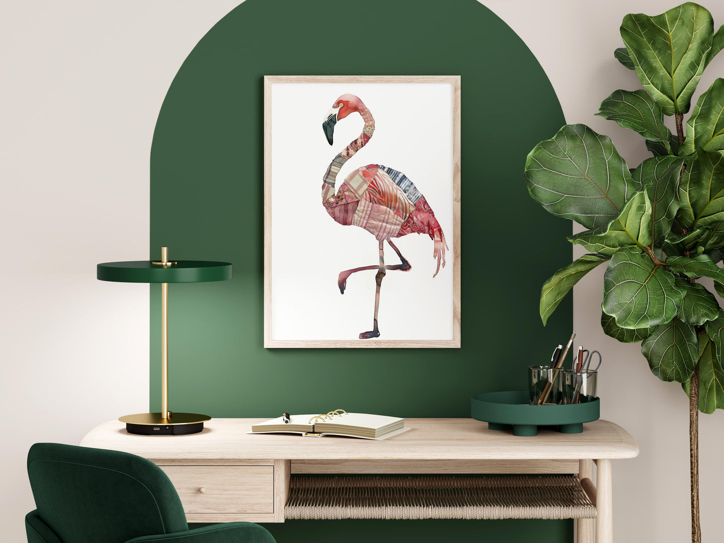 Flamingo Fantasien von Eliana Solberg- Folk Art, Textur, Flamingo, Aquarell, Patchwork-Design