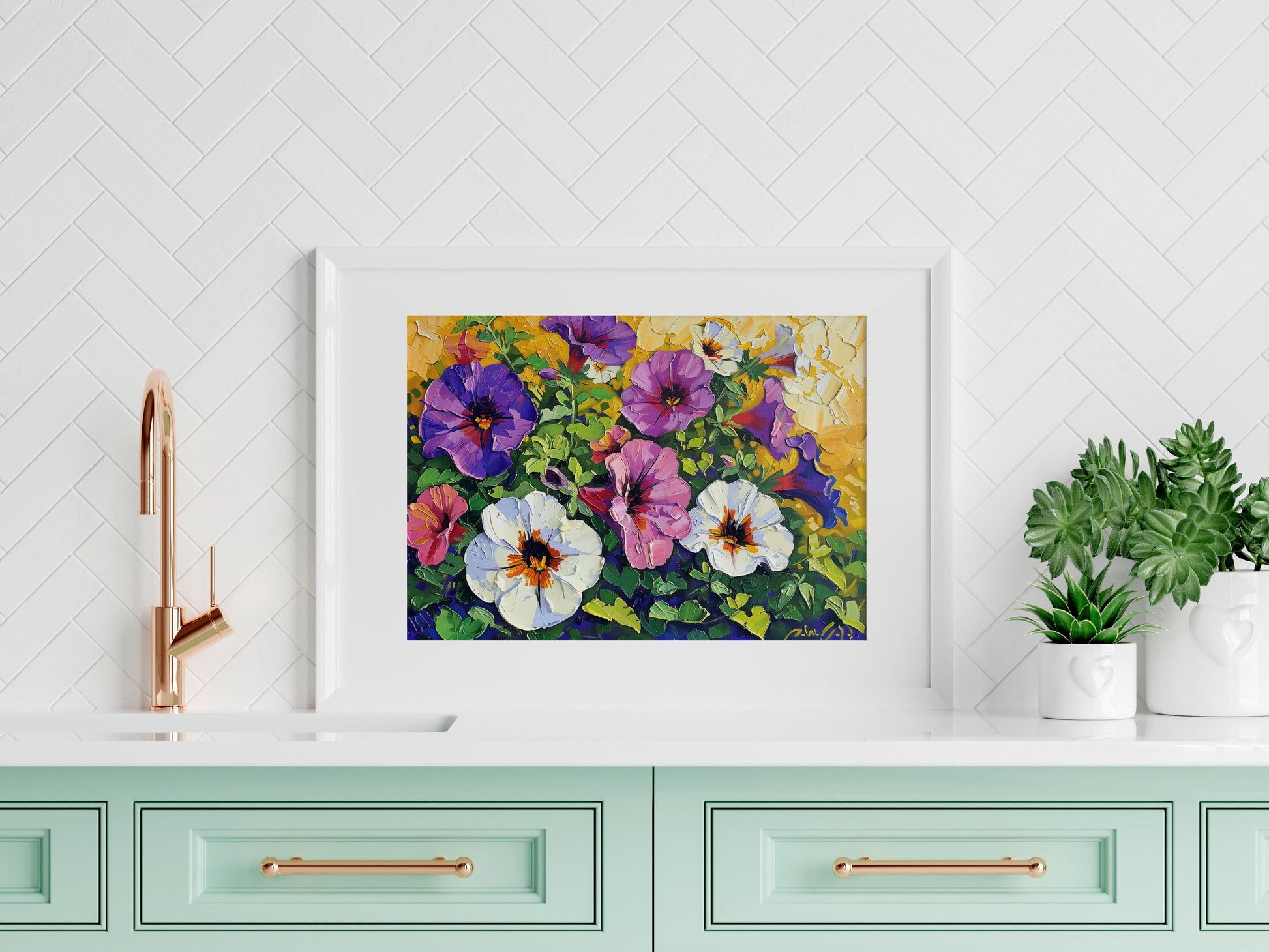 Petunia: A Play of Colors by Nature- garden landscape, color-intensive, expressive art, Emery Wharton, nature painting