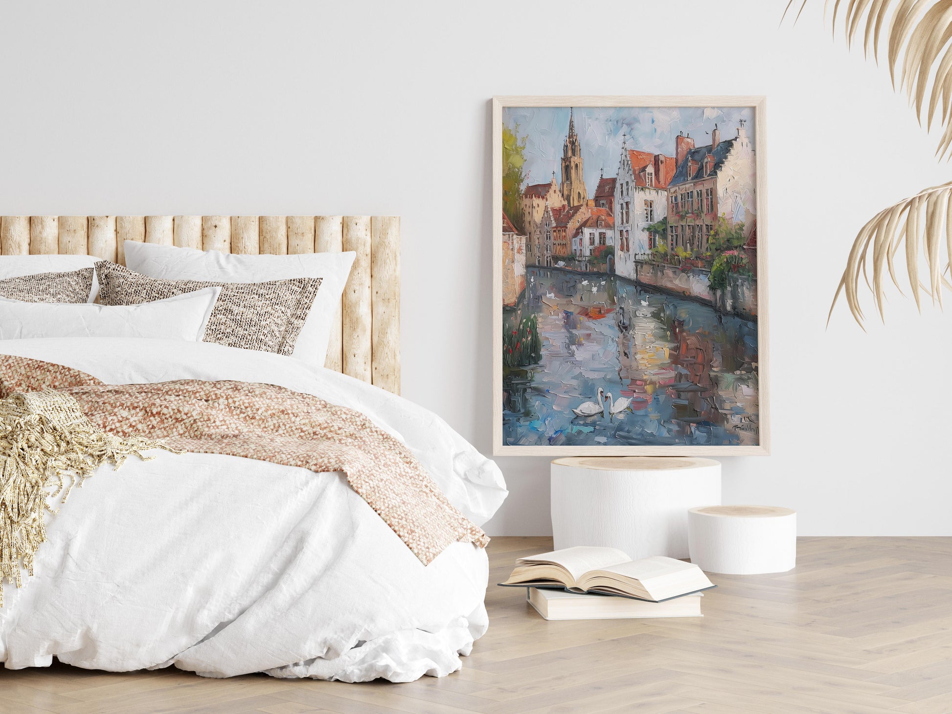 Morning Stillness in Bruges- canal, Italian artist, Impressionism, play of light, city view