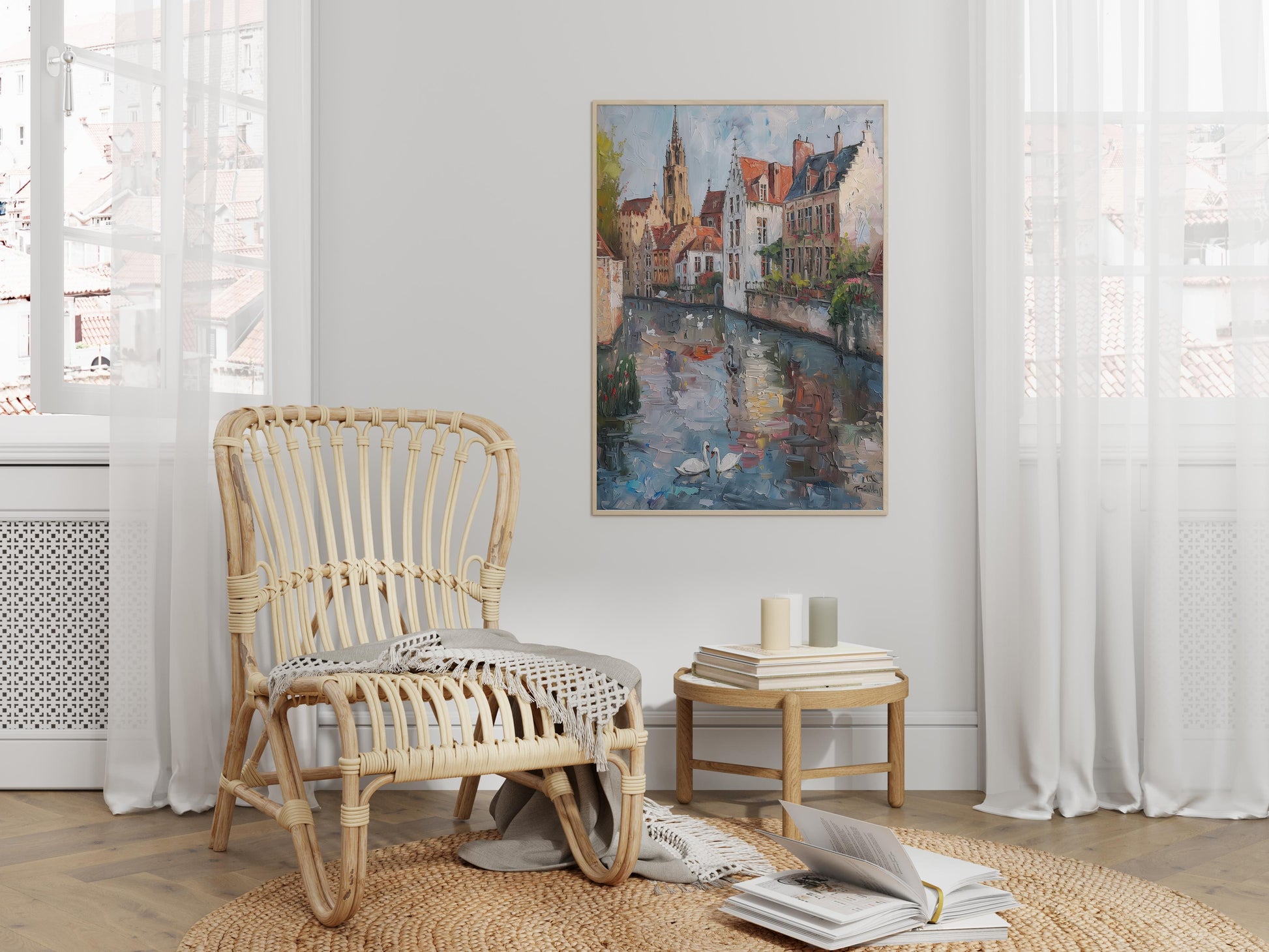 Morning Stillness in Bruges- play of light, Bruges, historic architecture, canal, Impressionism