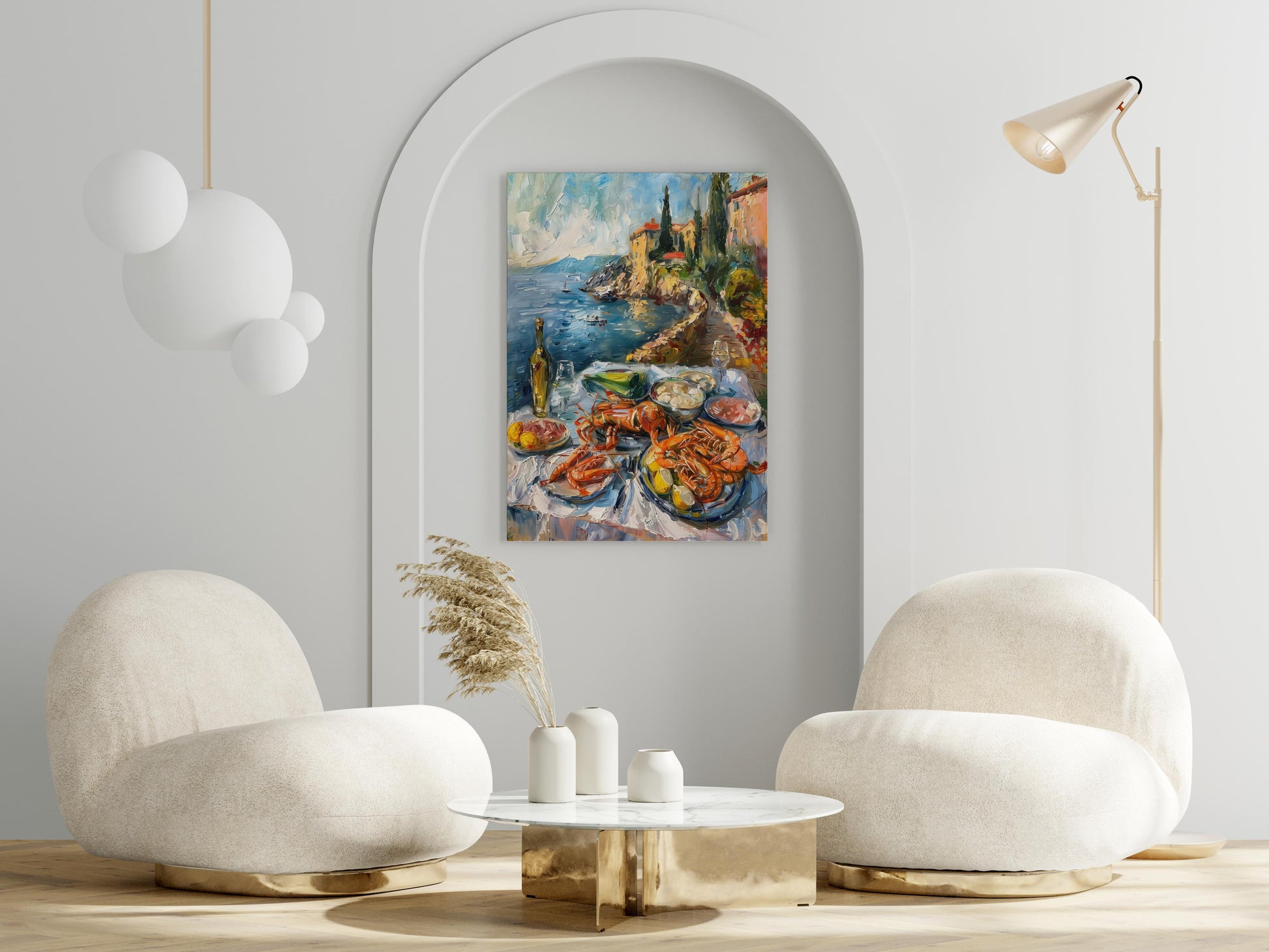 Mediterranean Feast- holiday feeling, Amalfi Coast, art print, tablecloth, Alessia Moretti