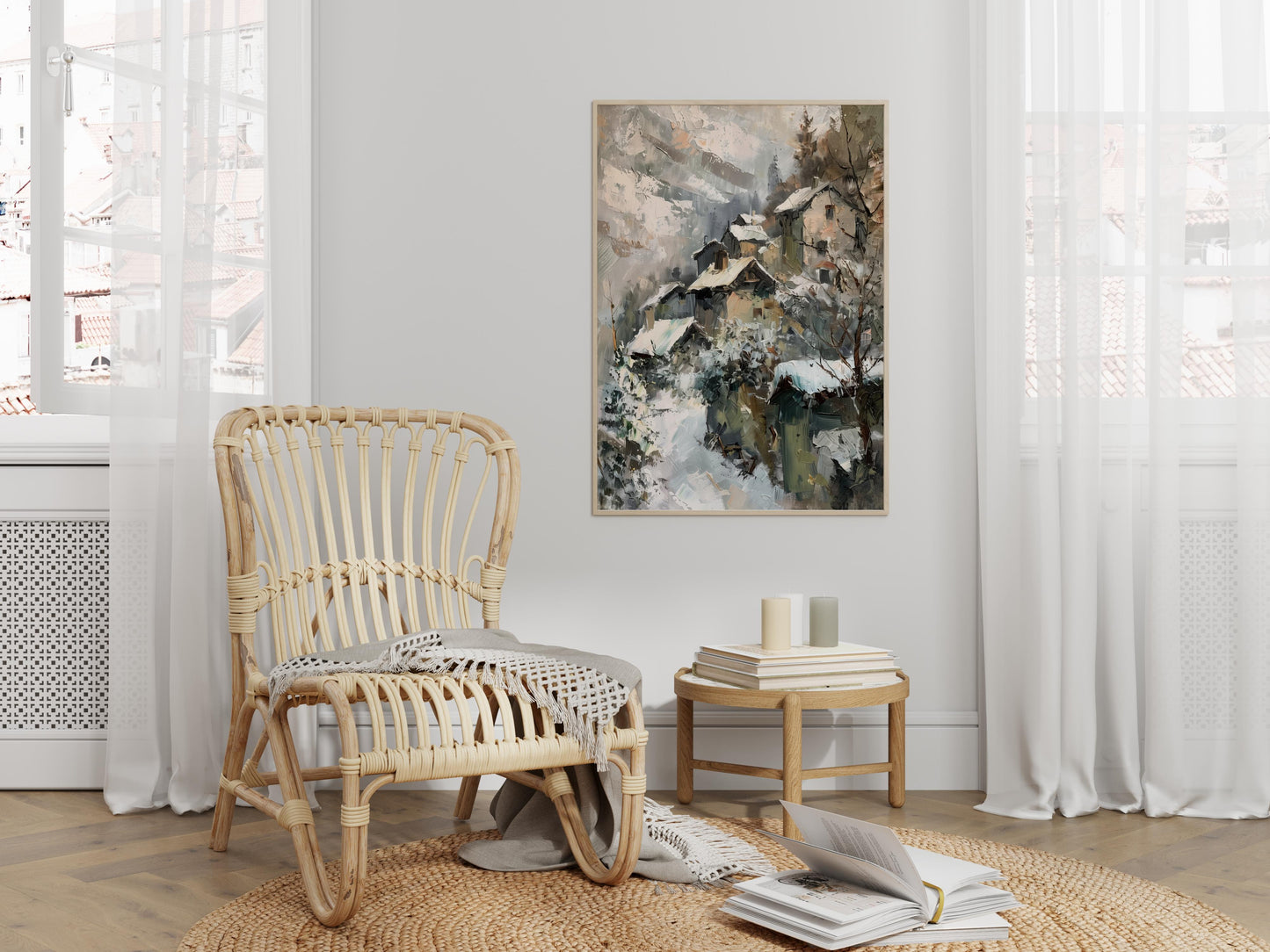 Alpenidyll im Winter- Art collection, Mountain scene, Art investment, Impressionism, Winter landscape