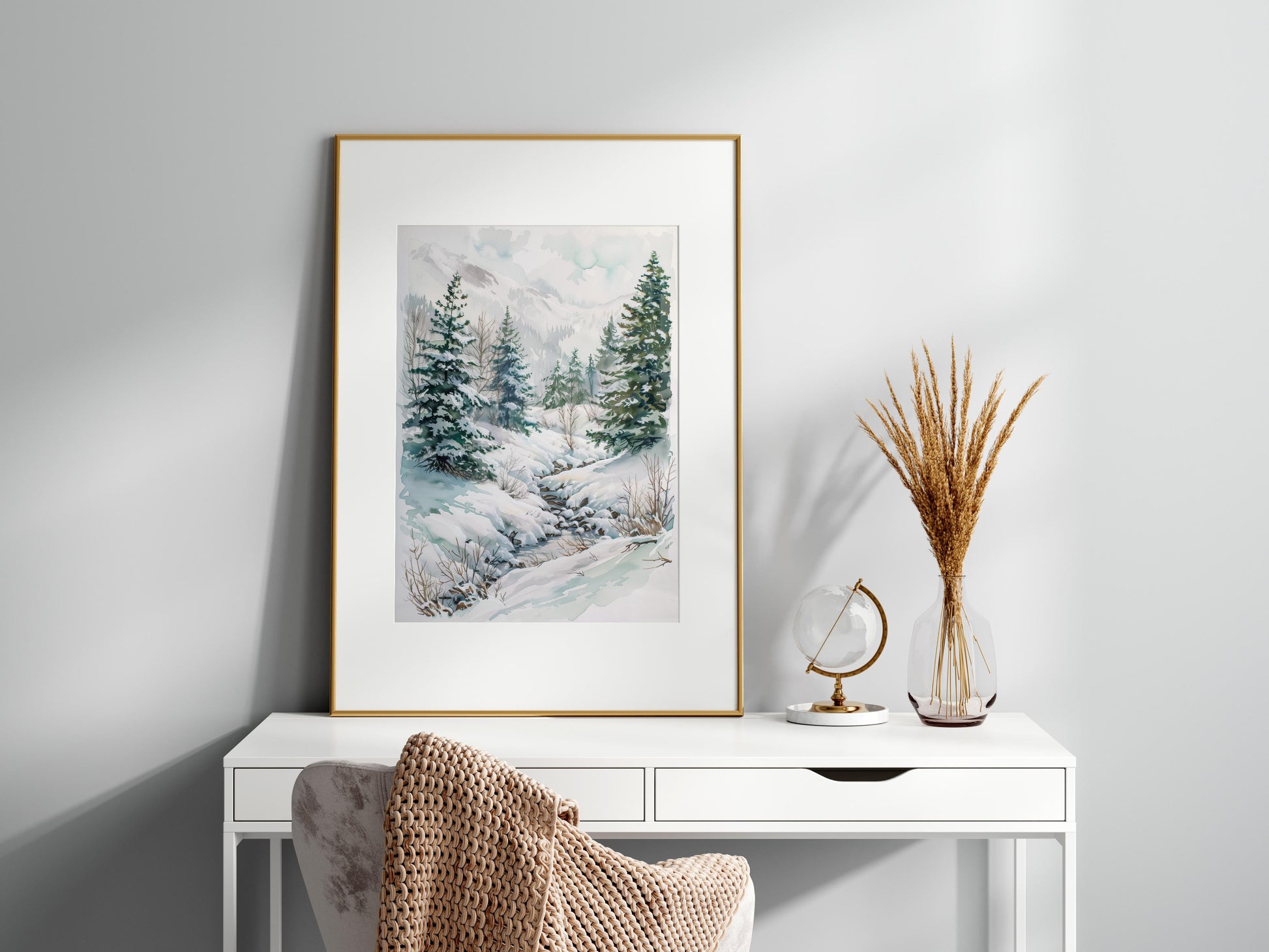 Winterliche Stille in den Alpen- nature, winter, watercolor, cold, snow