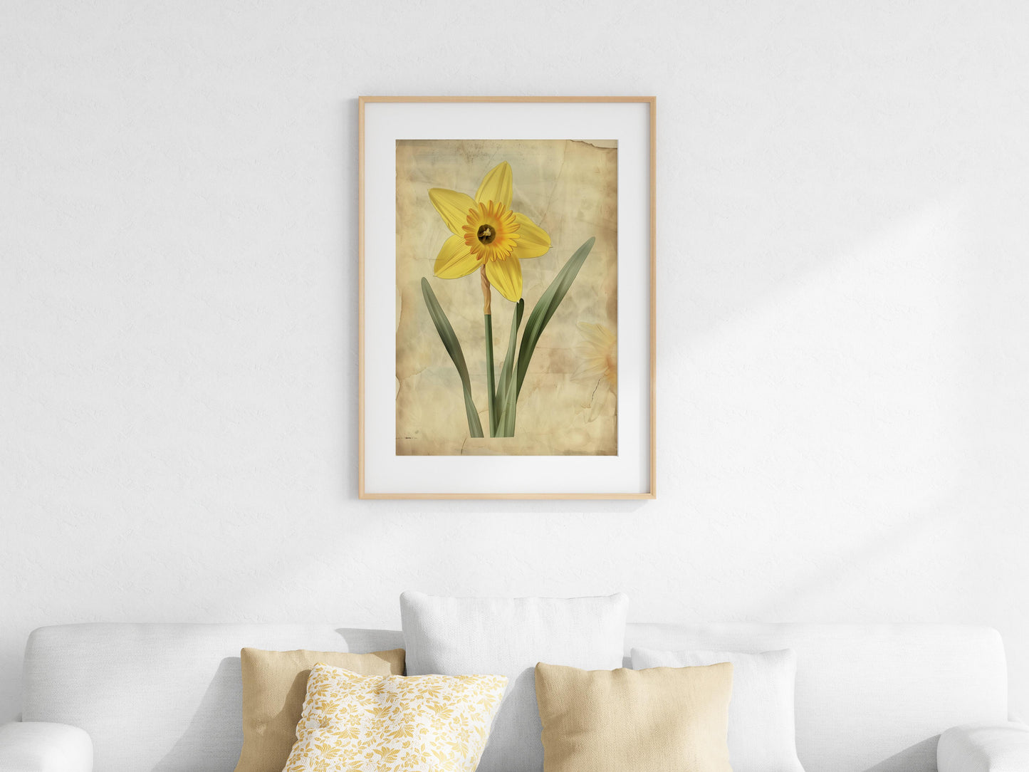 Awakening of Spring: The Daffodil- green shades, flower illustration, yellow hues, nature depiction, plant motif