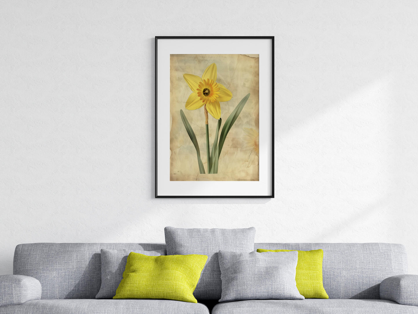 Awakening of Spring: The Daffodil- nature depiction, plant motif, green shades, spring, flower illustration