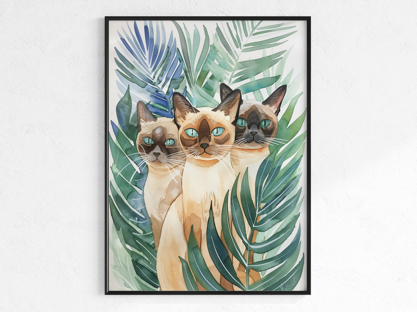 Mysterious Eyes in the Jungle- Mystique, Tranquility, Ink Art, Siamese Cat, Harmony