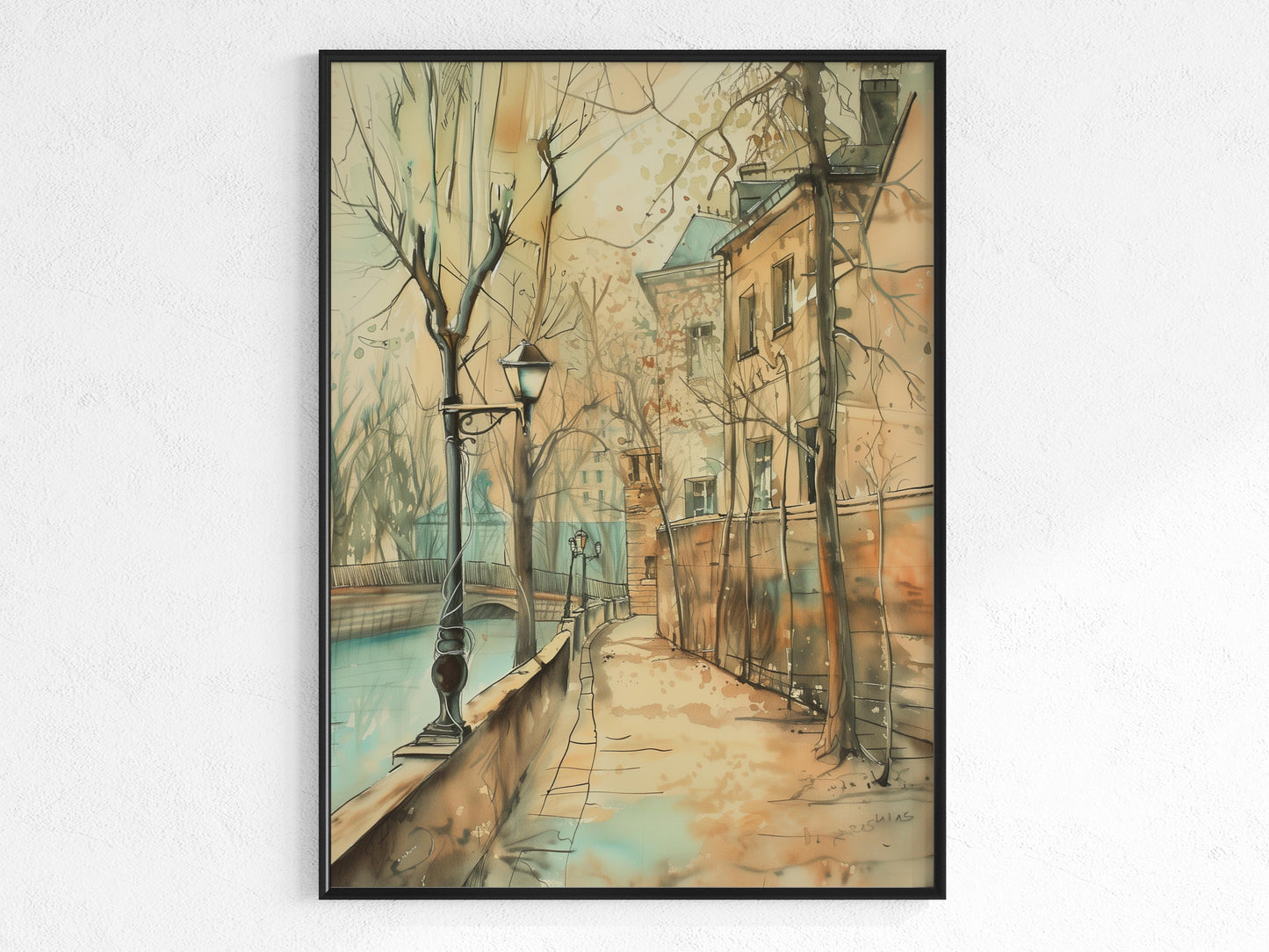 City Promenade- Living Space Design, Art Collection, Watercolors, Collector's Item, Ink