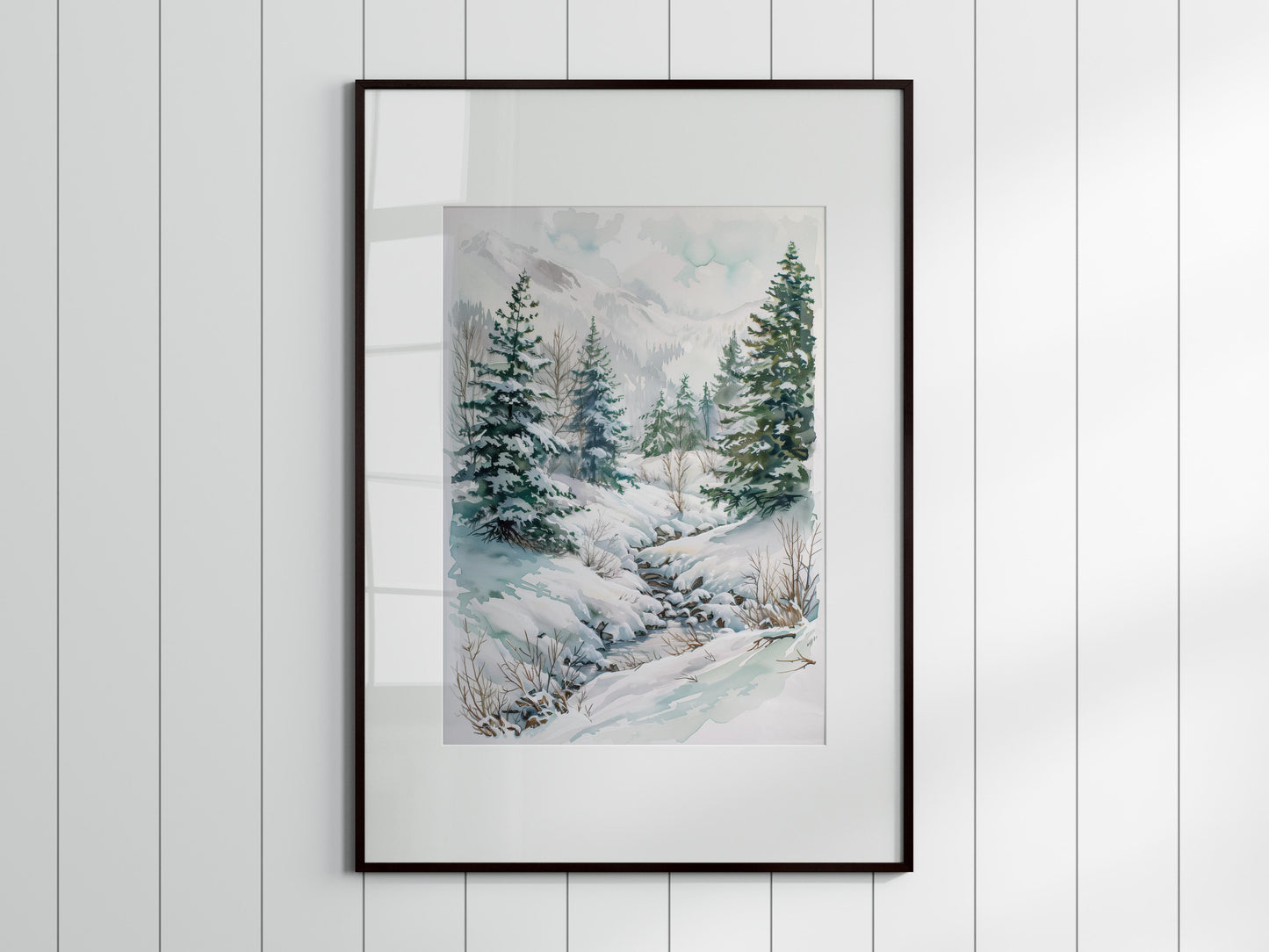 Winterliche Stille in den Alpen- nature, snow, cold, fir trees, watercolor