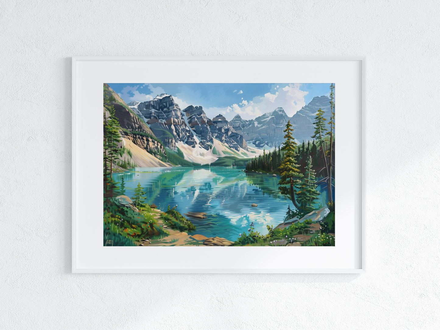 Reflection of Silence - Moraine Lake- Peace, Serenity, Landscape Painting, Pines, Turquoise