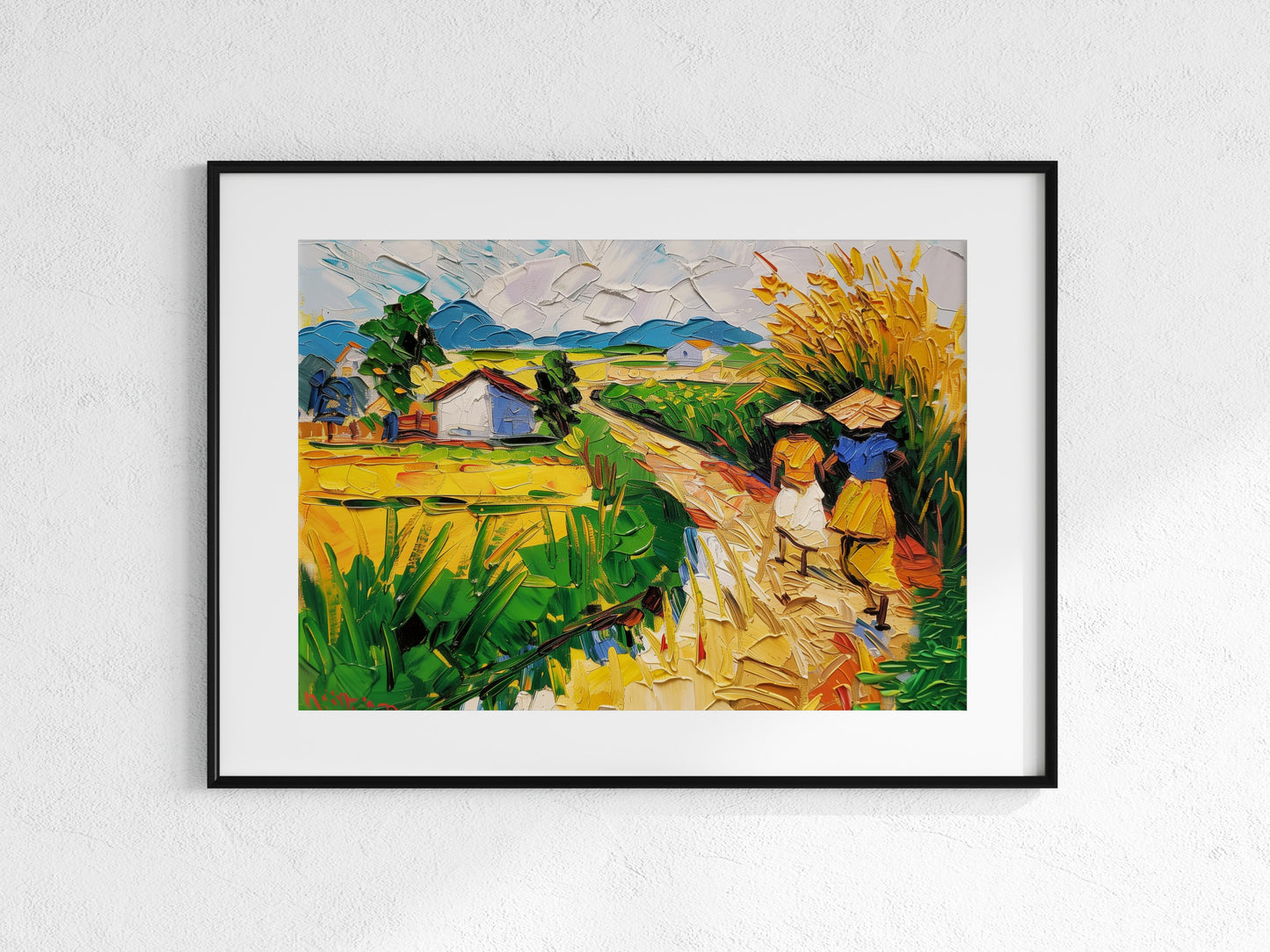 Vibrant Impressions of Rural Life- farmers, rice fields, American Modernism, dynamic colors, workday life