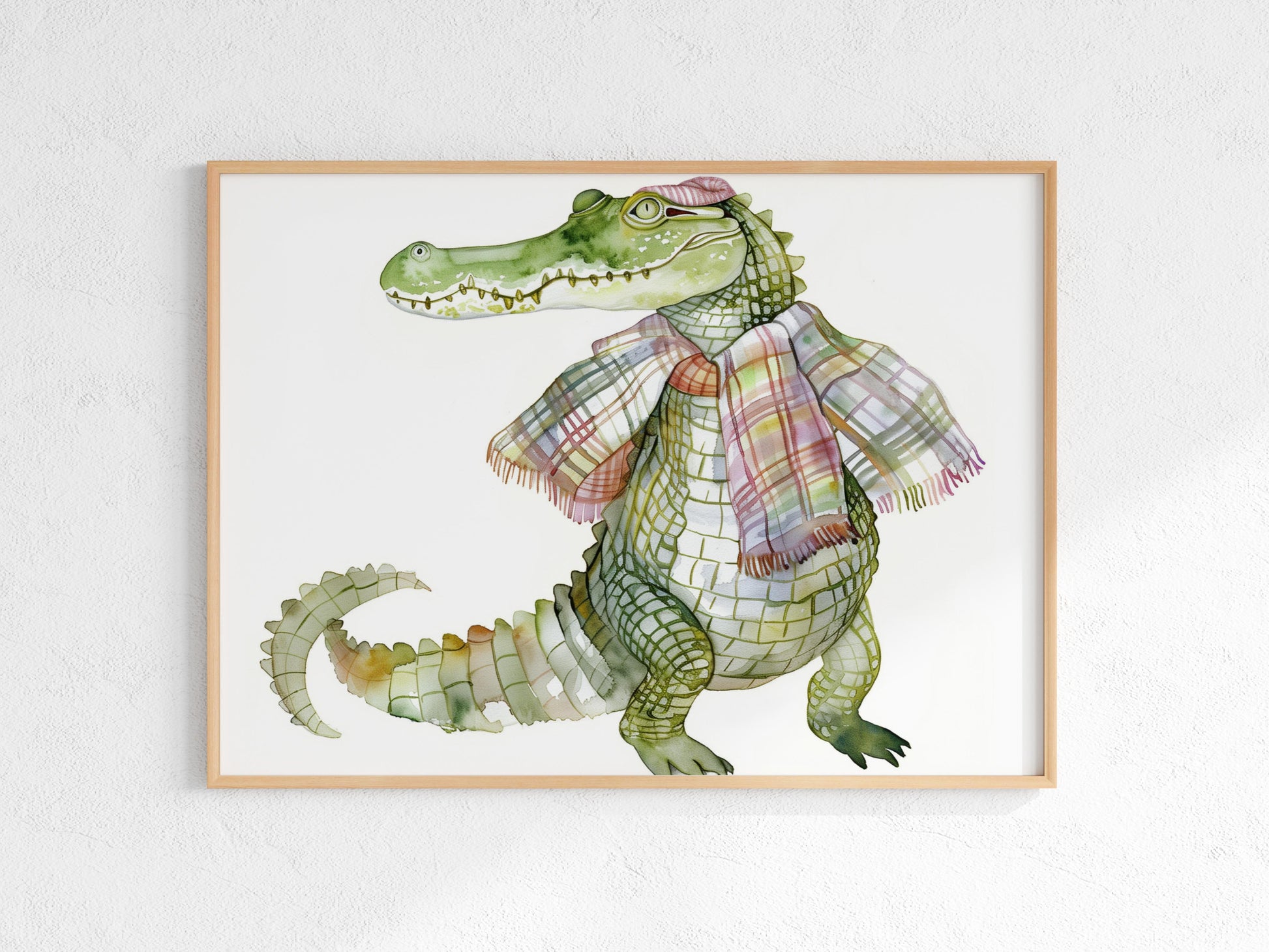 Der elegante Krokodilherr- watercolor, crocodile, fairy-tale aesthetic, Nordic folklore, colorful scarf